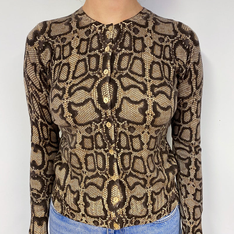 Brown Snake Print Cashmere Crew Neck Cardigan Small