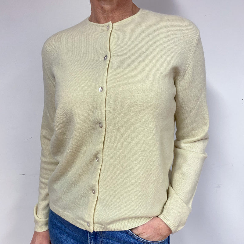 Pale Primrose Yellow Cashmere Crew Neck Cardigan Medium