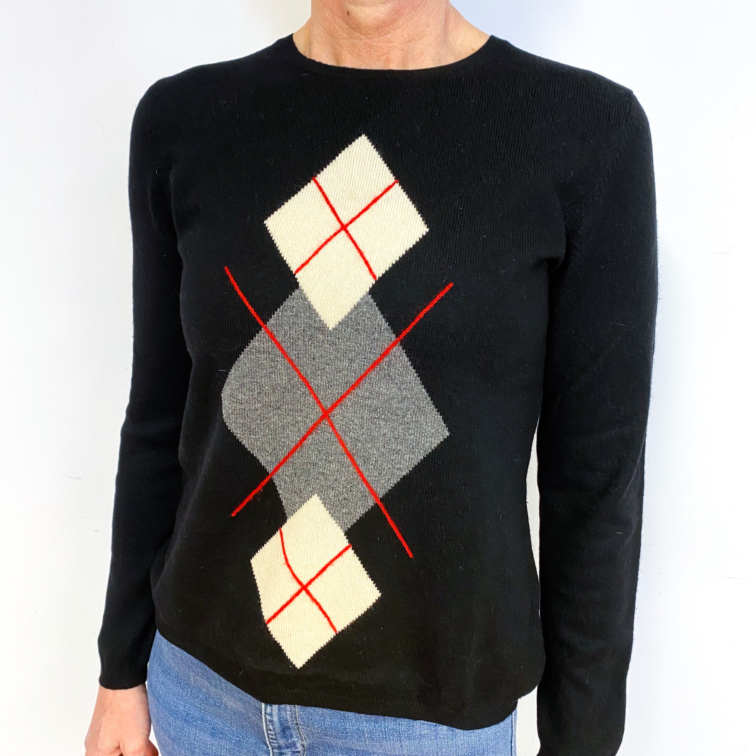 Black Cream Diamond Cashmere Crew Neck Jumper Medium