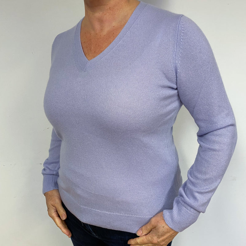 Lilac Purple Cashmere V-Neck Jumper Large