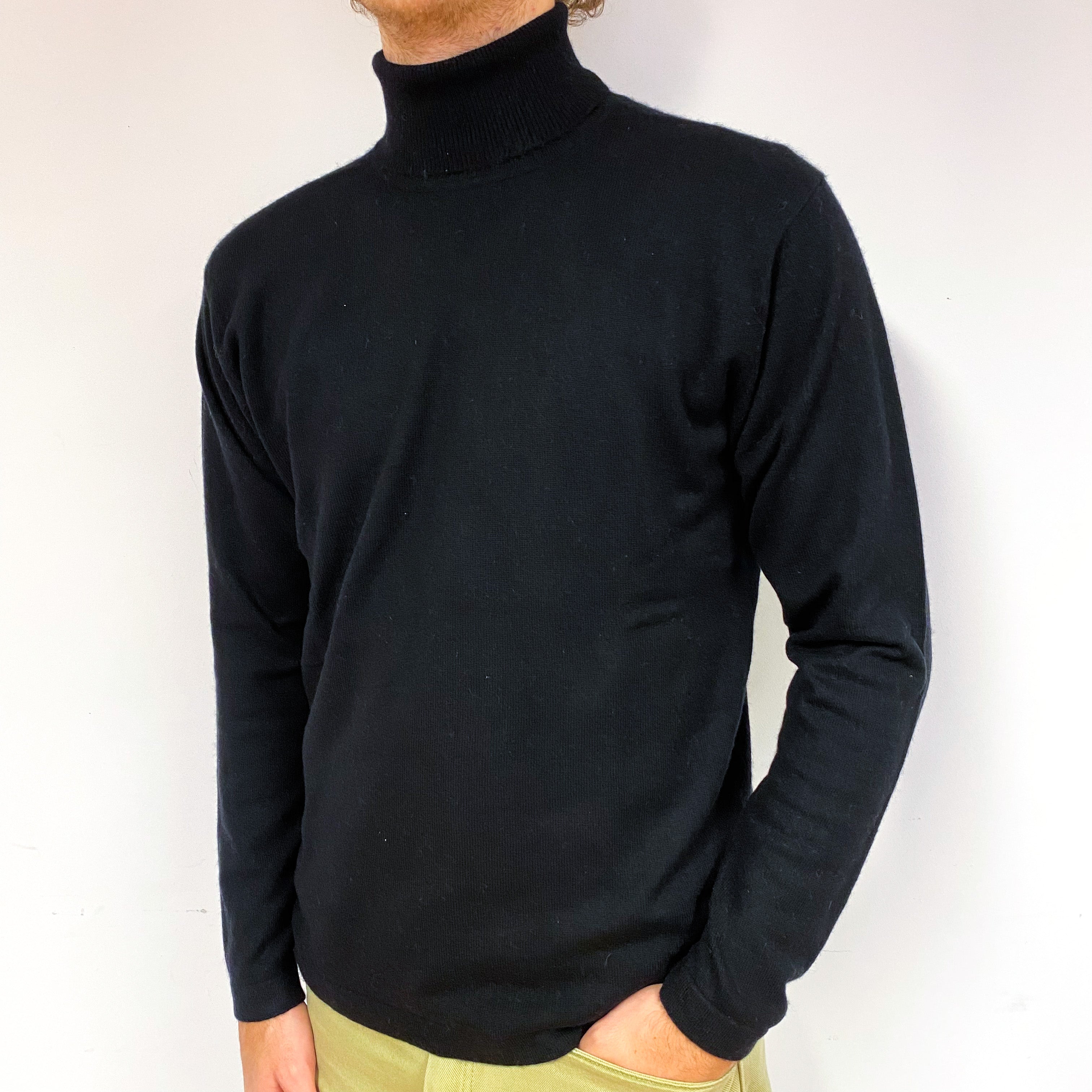 Men's Black Cashmere Polo Neck Jumper Large