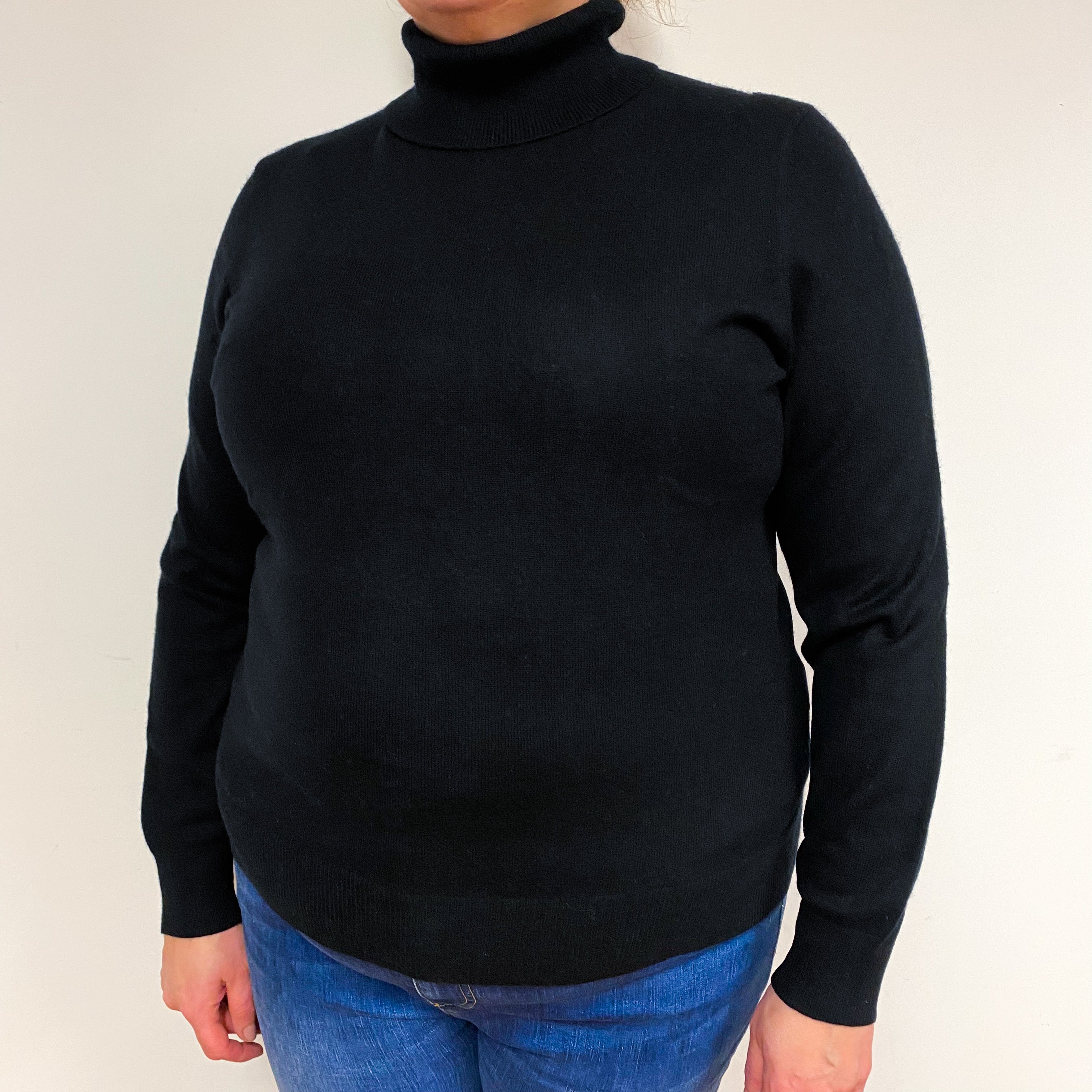 Black Cashmere Polo Neck Jumper Extra Large
