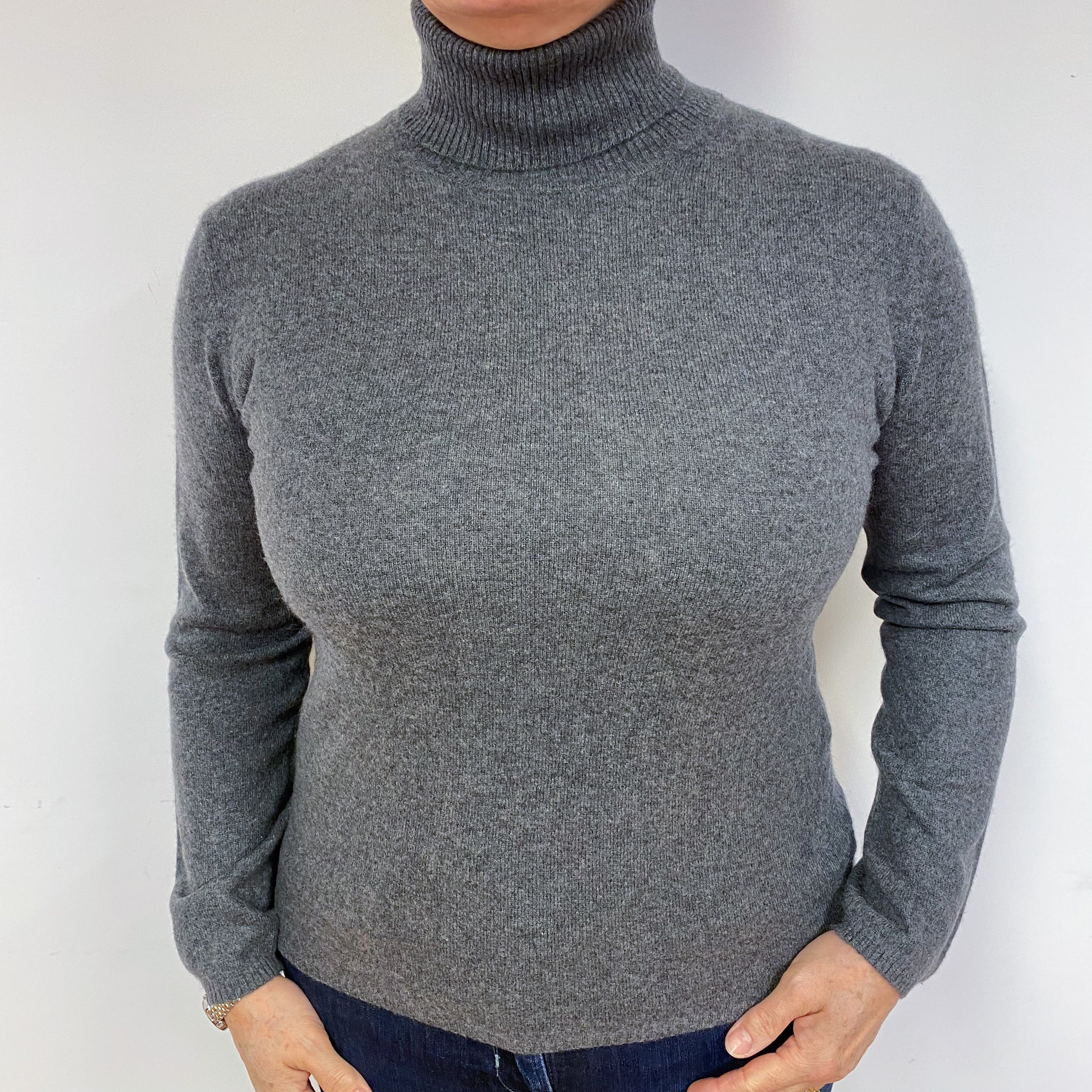Slate Grey Cashmere Polo Neck Jumper Large