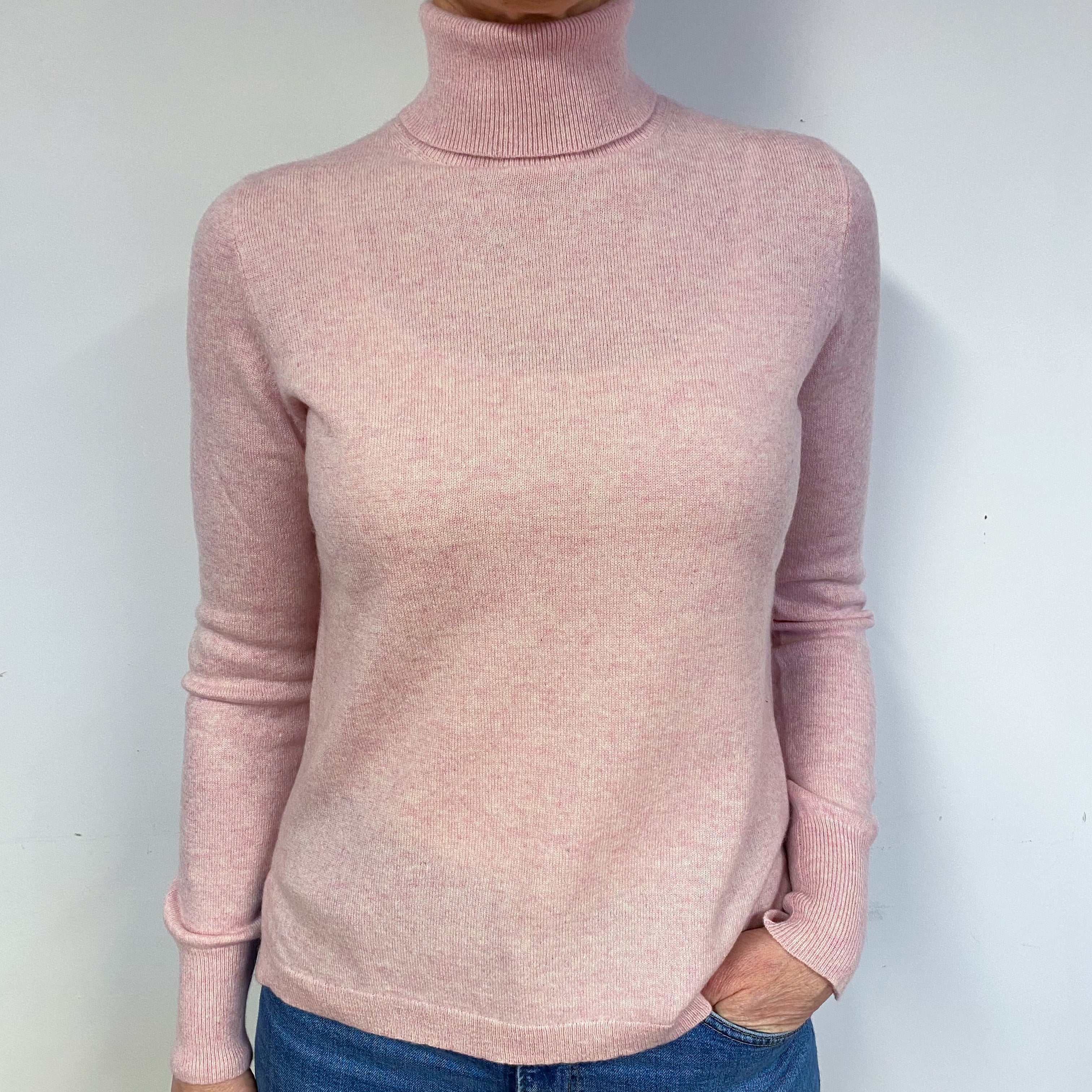 Carnation Pink Cashmere Polo Neck Jumper Medium