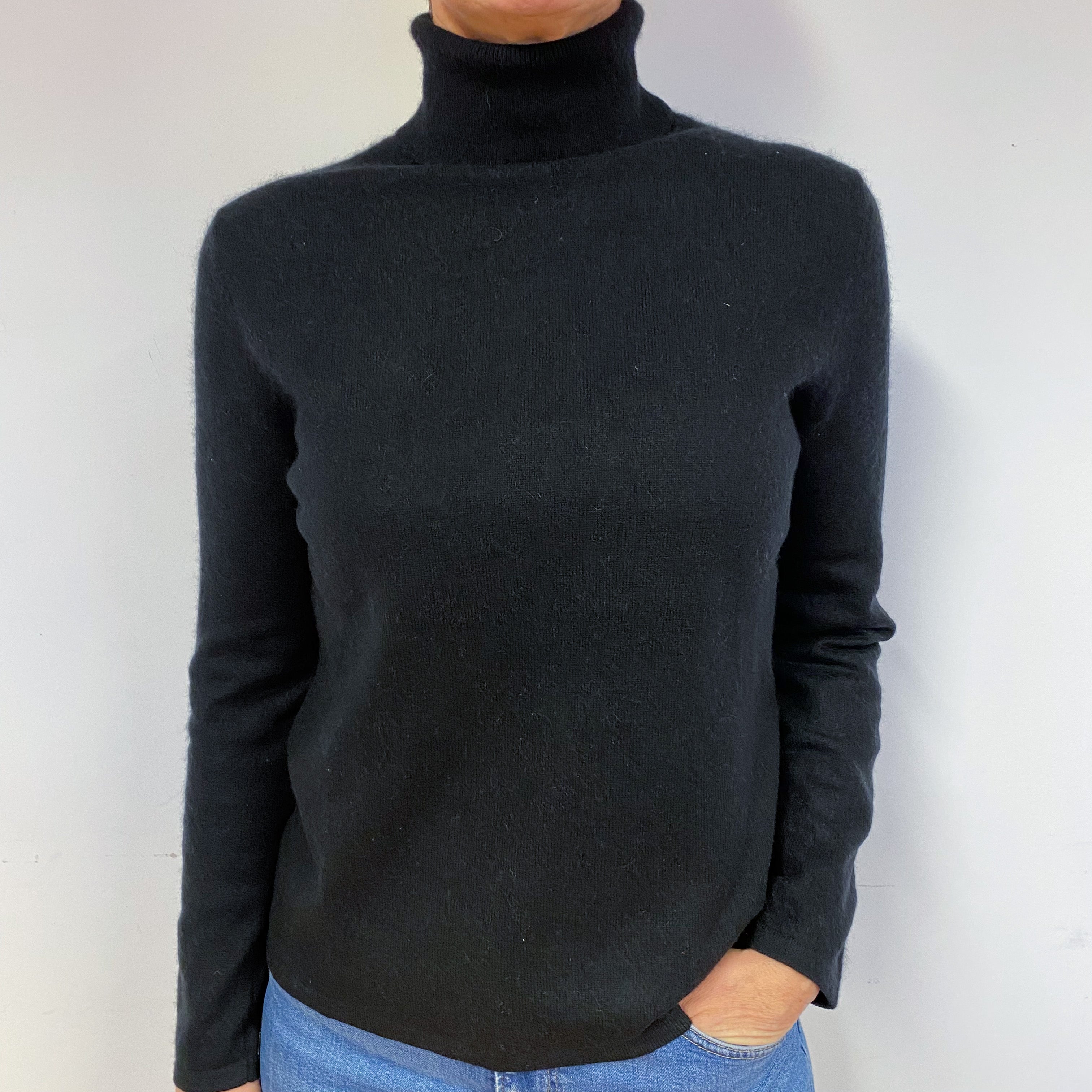 Black Cashmere Polo Neck Jumper Medium