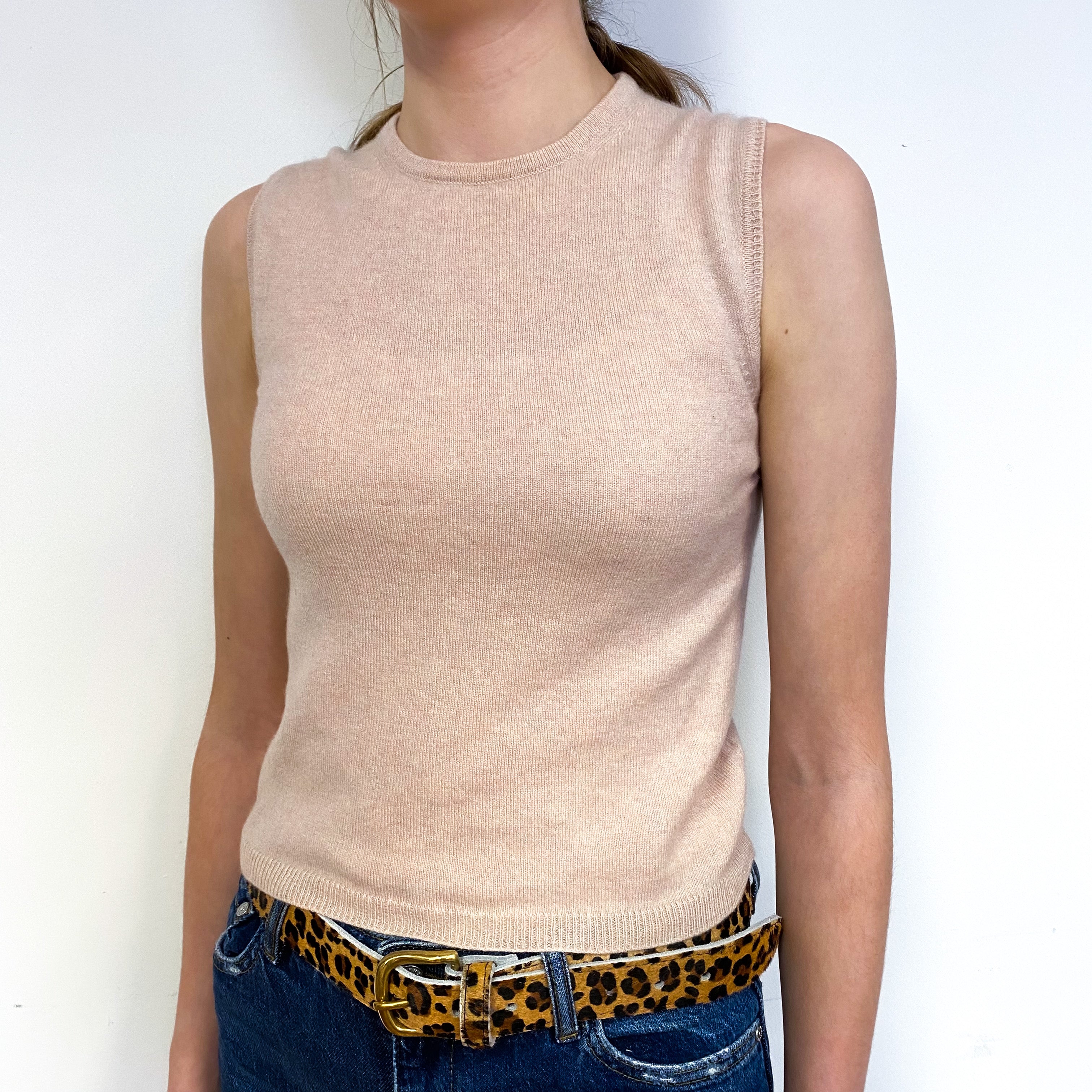 Nude Pink Cashmere Crew Neck Tank Top Extra Small