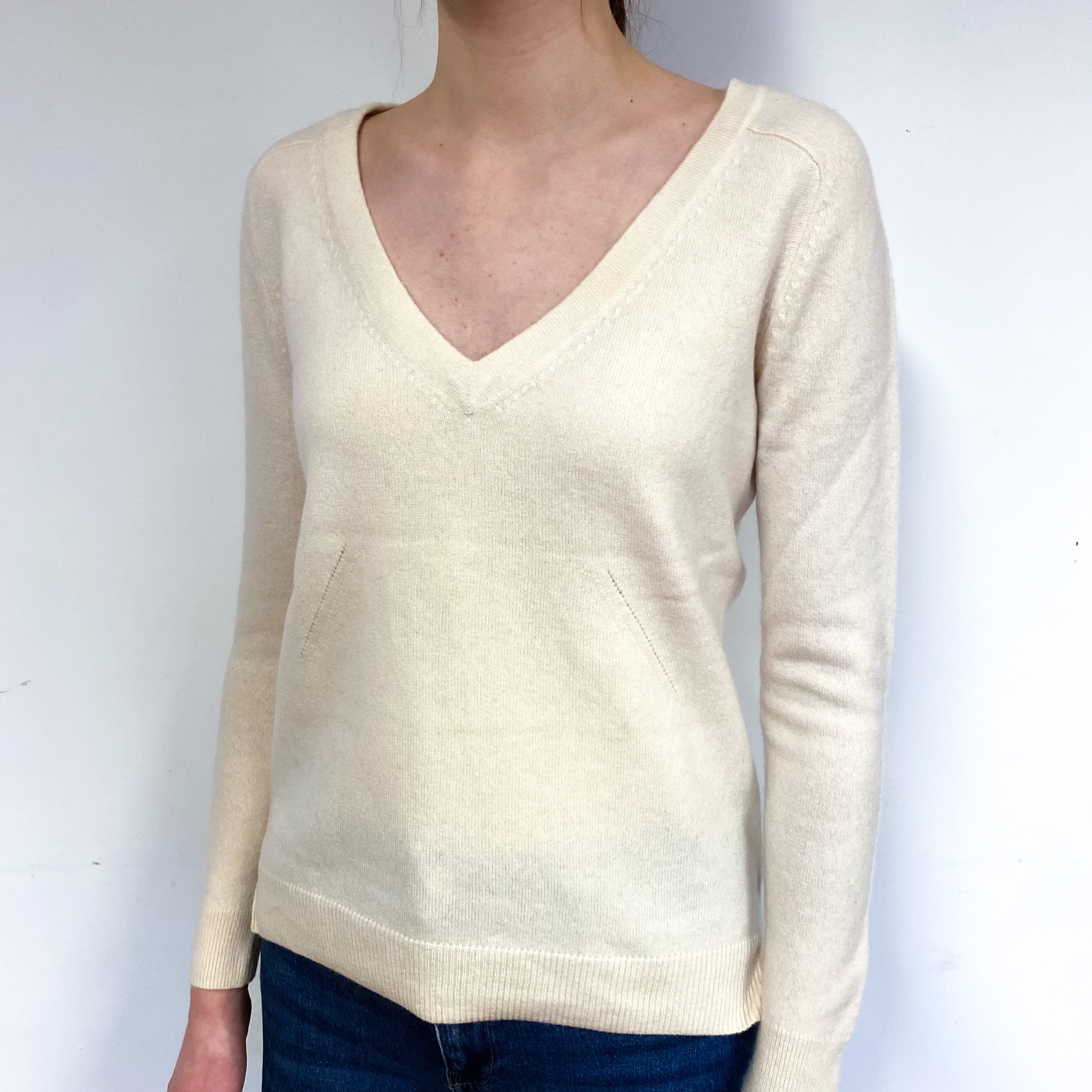 Cream Cashmere V-Neck Jumper Extra Small