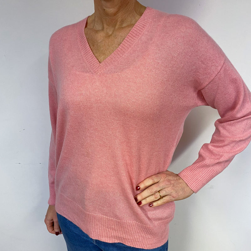 Slouchy Candy Pink Cashmere V-Neck Jumper Medium