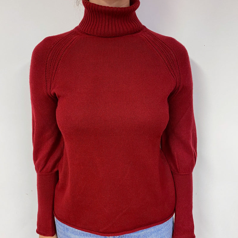 Burgundy Red Cashmere Polo Neck Jumper Small