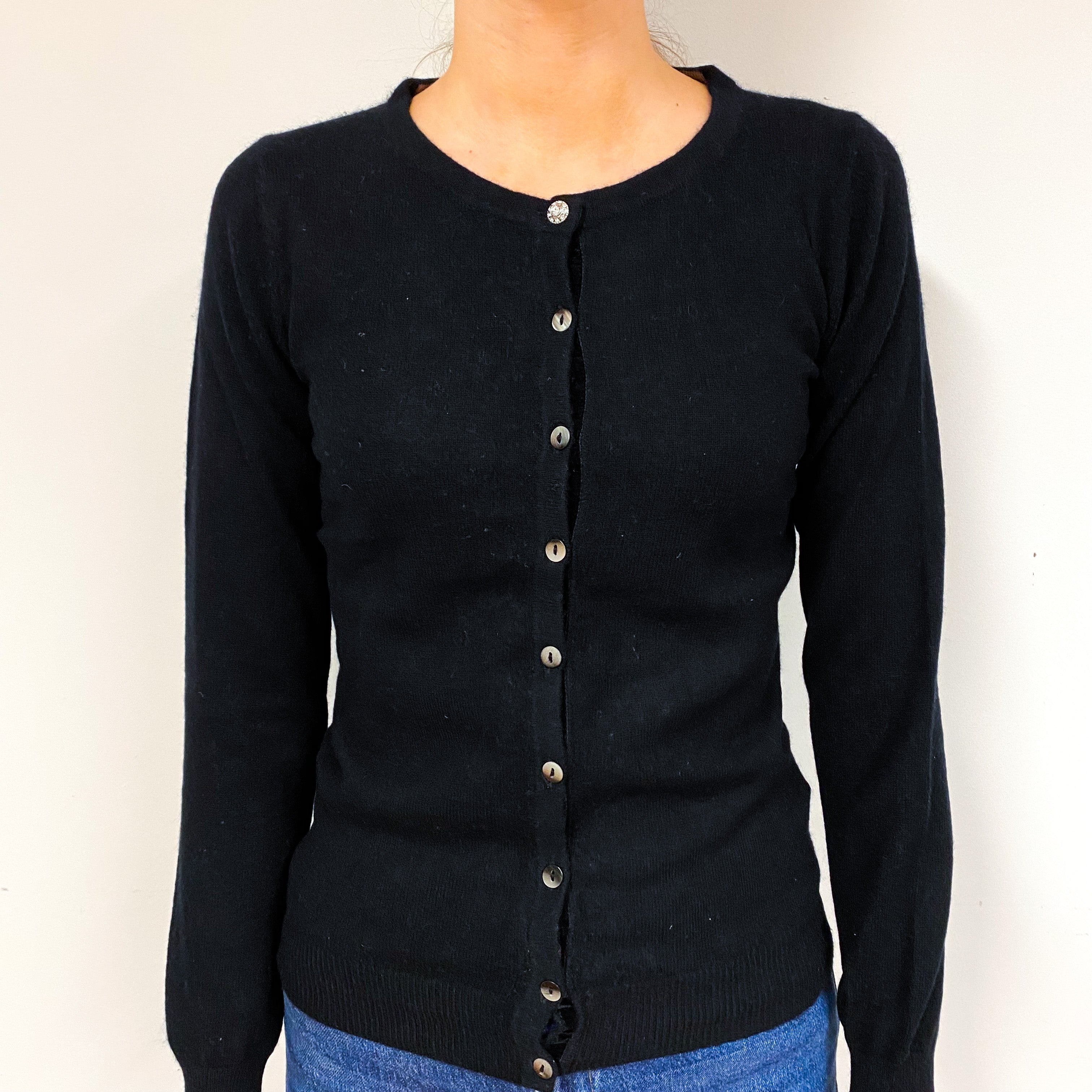 Black Cashmere Crew Neck Cardigan Extra Small