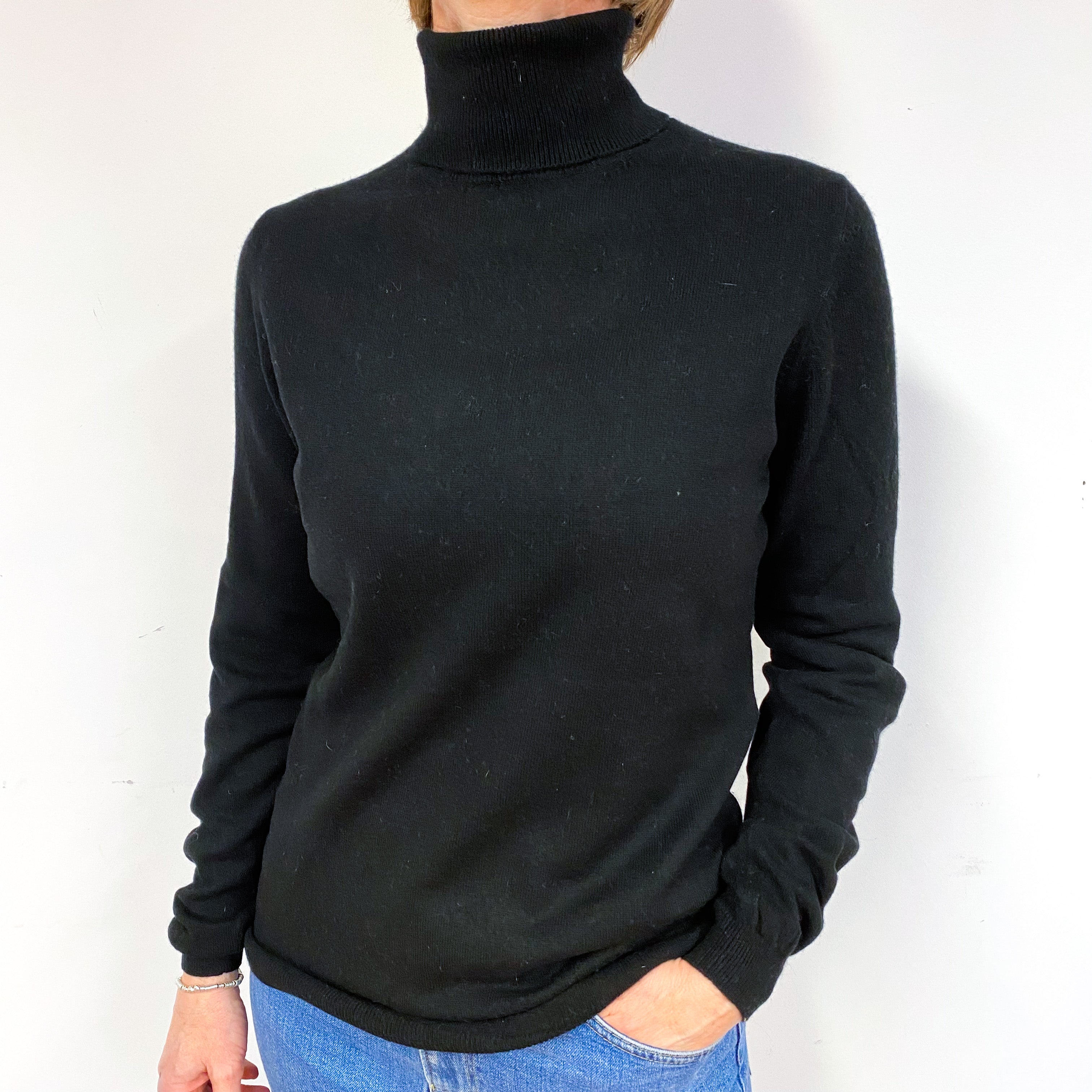 Black Cashmere Polo Neck Jumper Medium