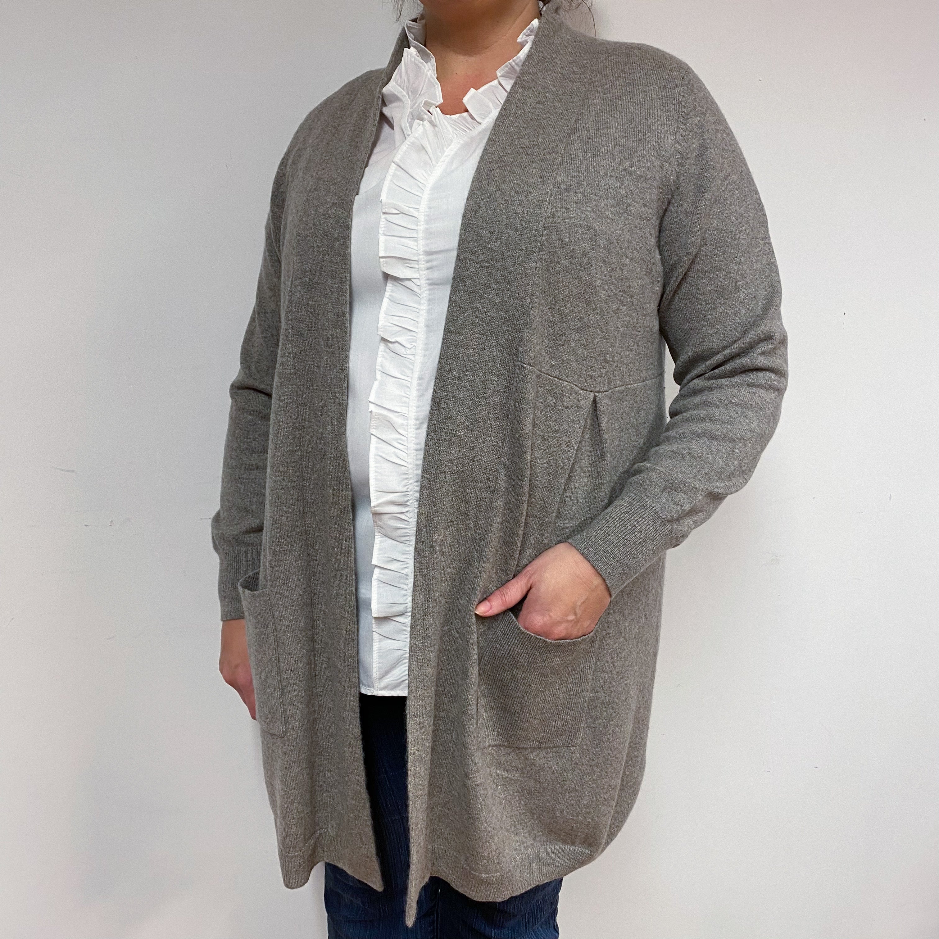 Taupe Brown Cashmere Edge to Edge Cardigan Extra Large