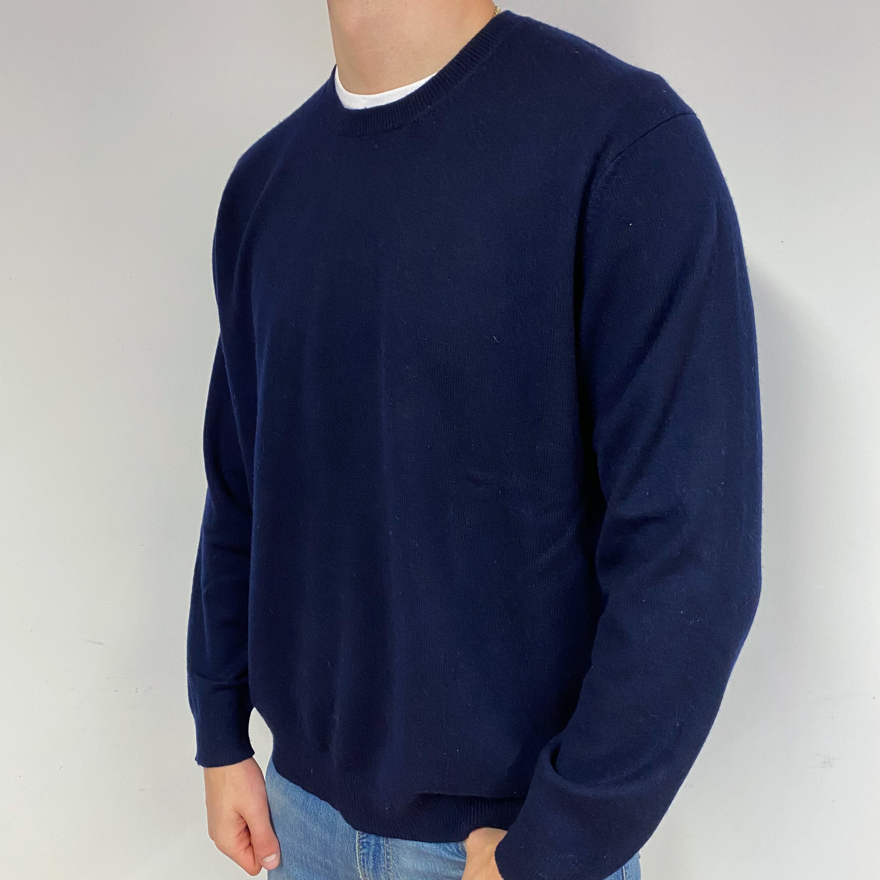 Men's Dark Navy Cashmere Crew Neck Jumper XXL