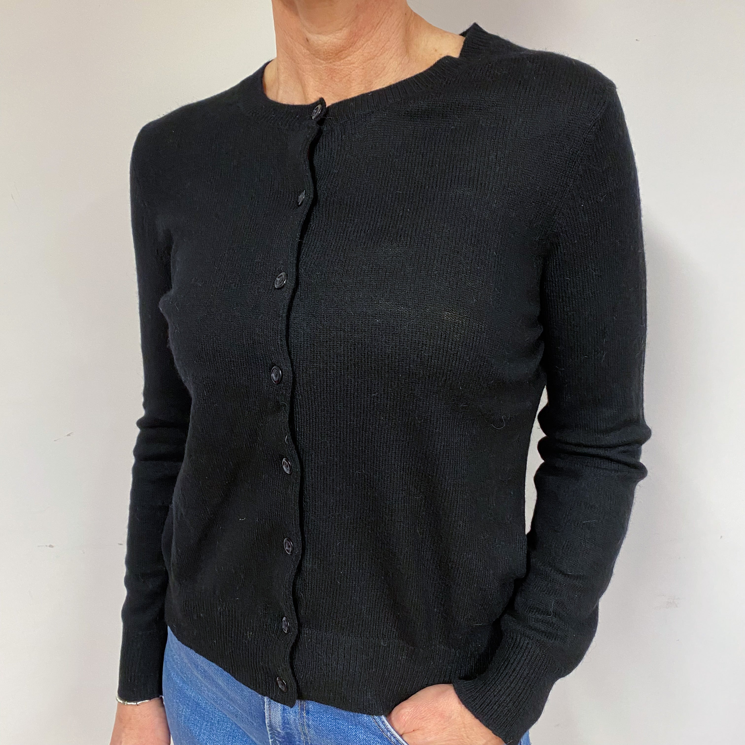 Black Cashmere Crew Neck Cardigan Medium