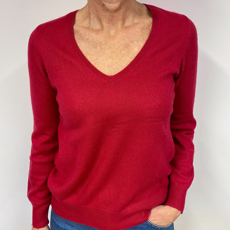 Ruby Red Cashmere V-Neck Jumper Medium