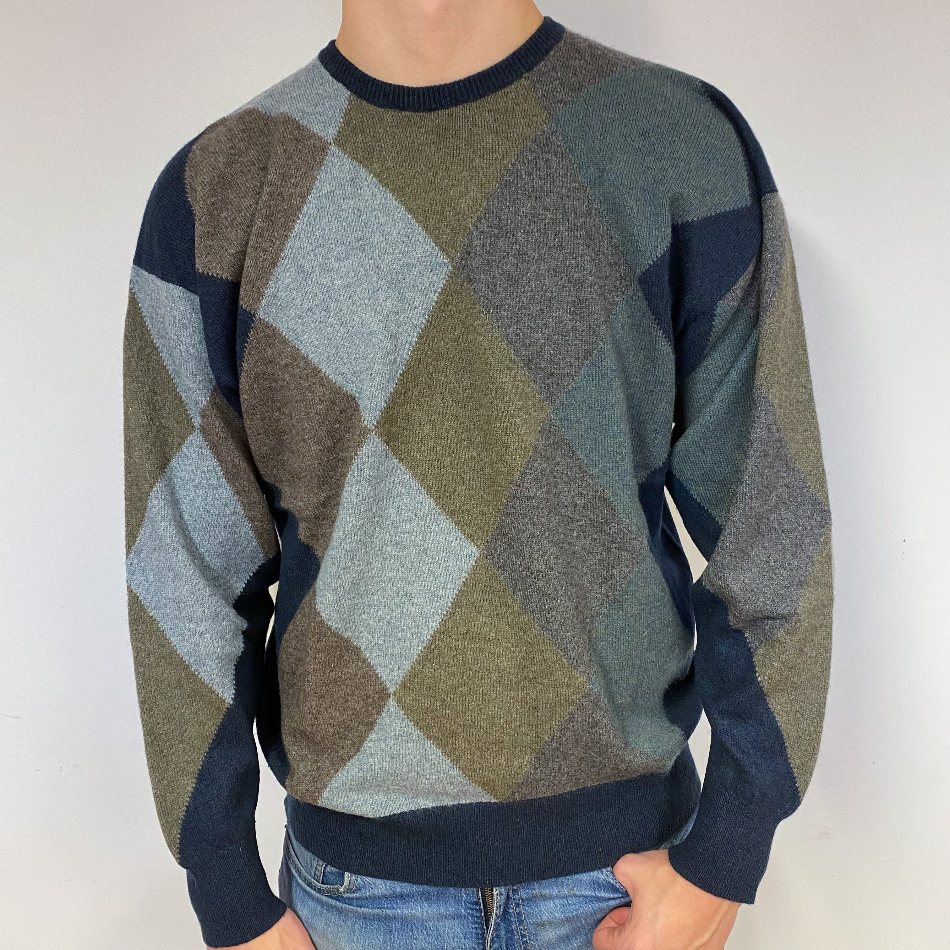 Men's Scotch Blue Diamond Cashmere Crew Neck Jumper Extra Large