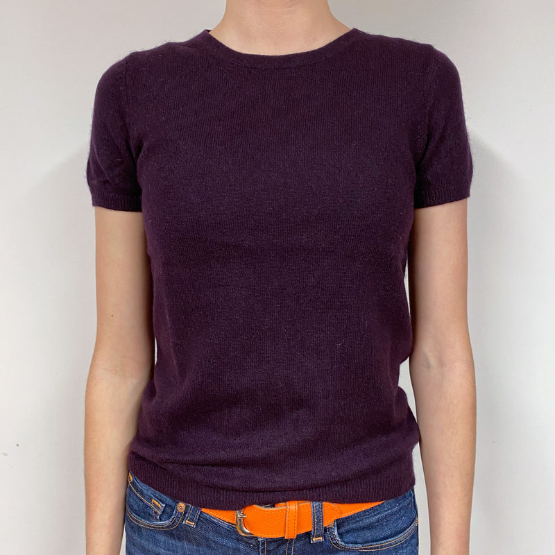 Blueberry Purple Cashmere Short Sleeved Jumper Extra Small
