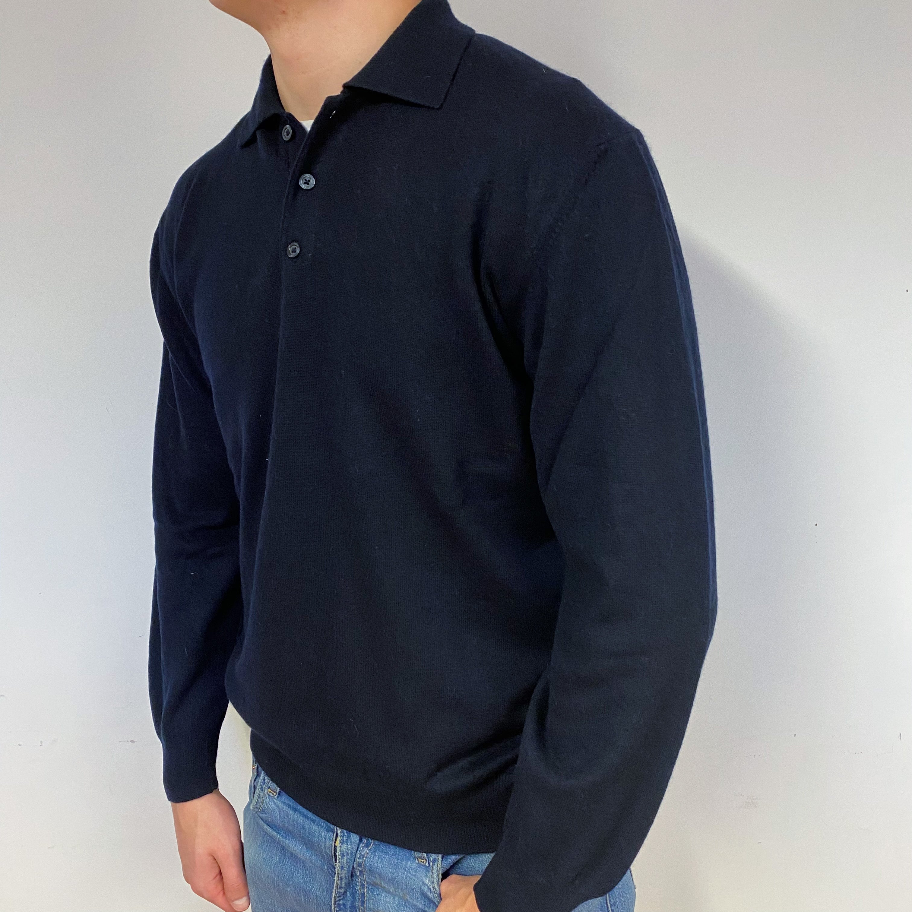 Men's Black Cashmere 1/4 Button Jumper Extra Large