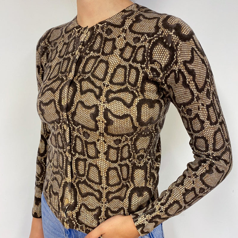 Brown Snake Print Cashmere Crew Neck Cardigan Small