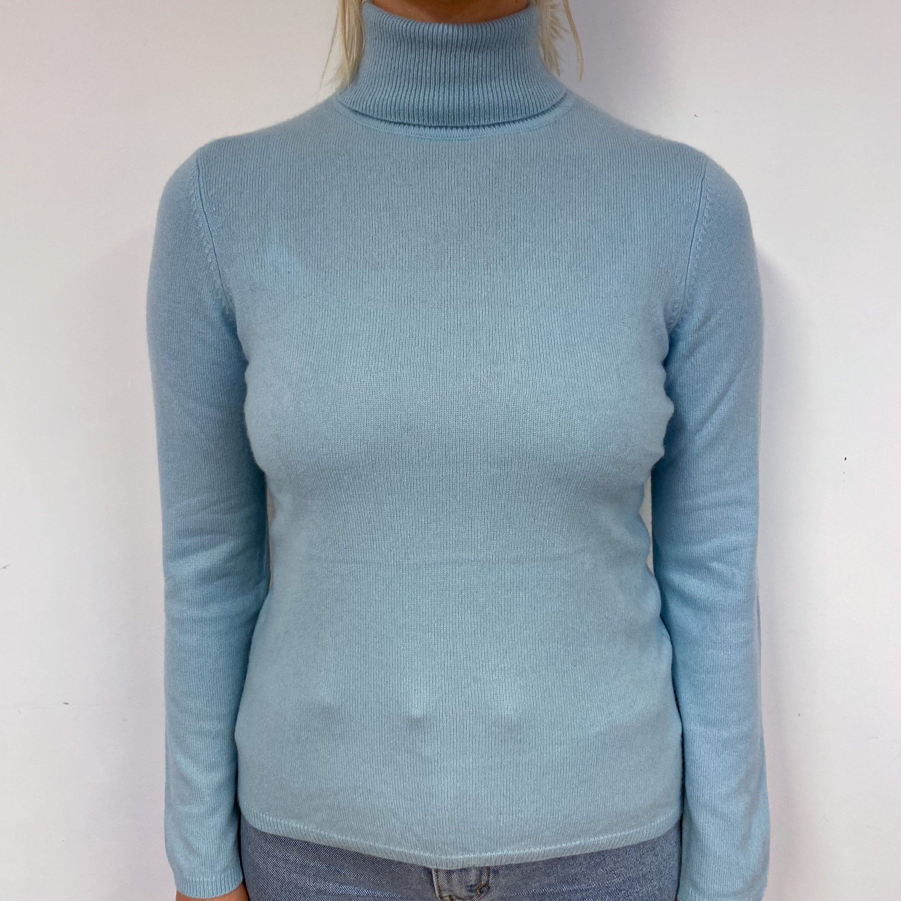 Pale Blue Green Cashmere Polo Neck Jumper Small