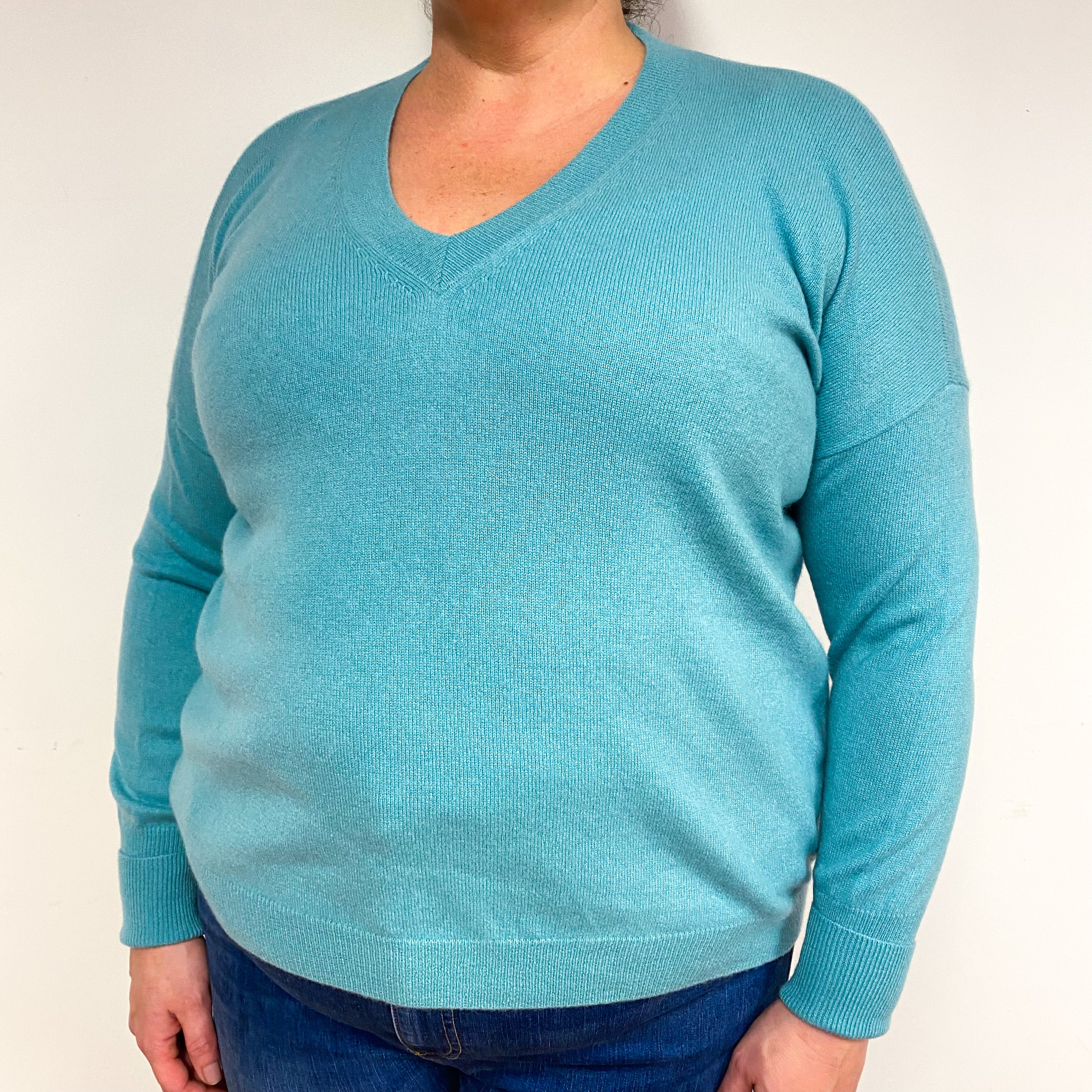 Seafoam Green Cashmere V-Neck Jumper Extra Large