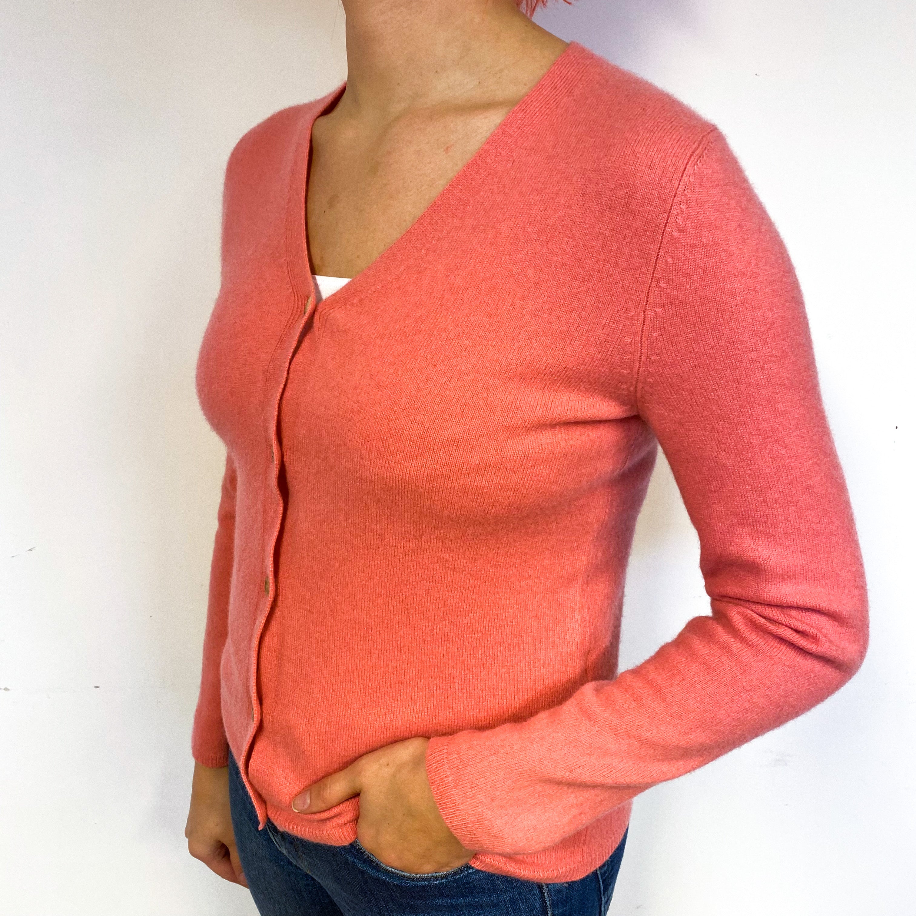 Coral Pink Cashmere V-Neck Cardigan Small