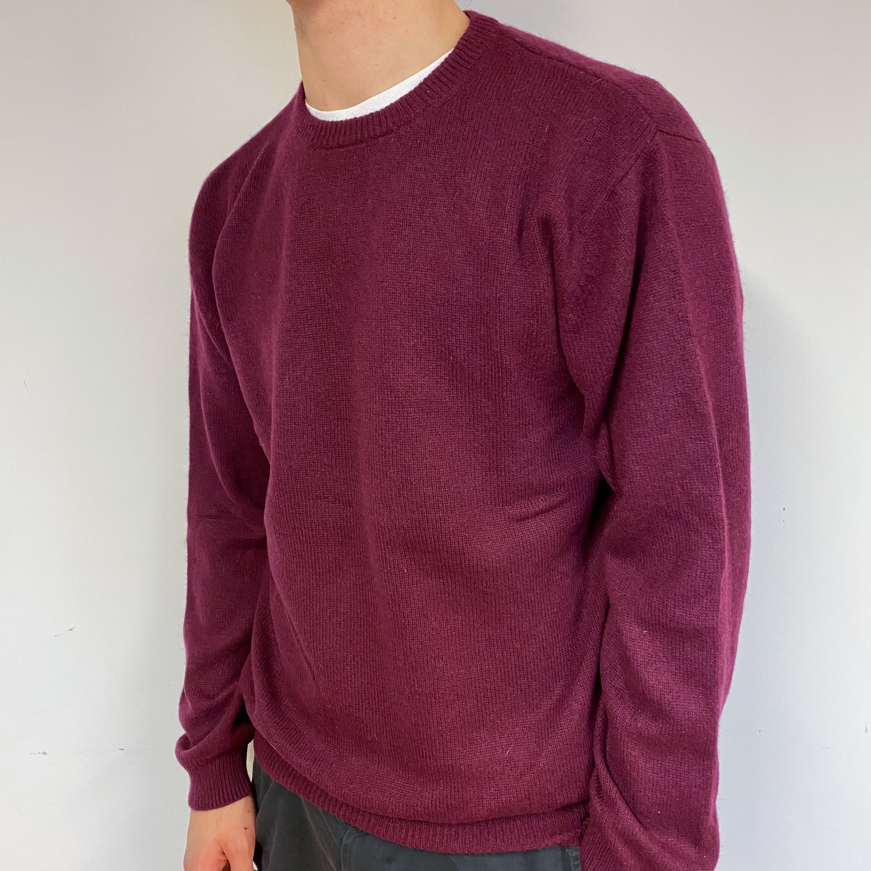 Men's Mulberry Purple Cashmere Crew Neck Jumper Medium