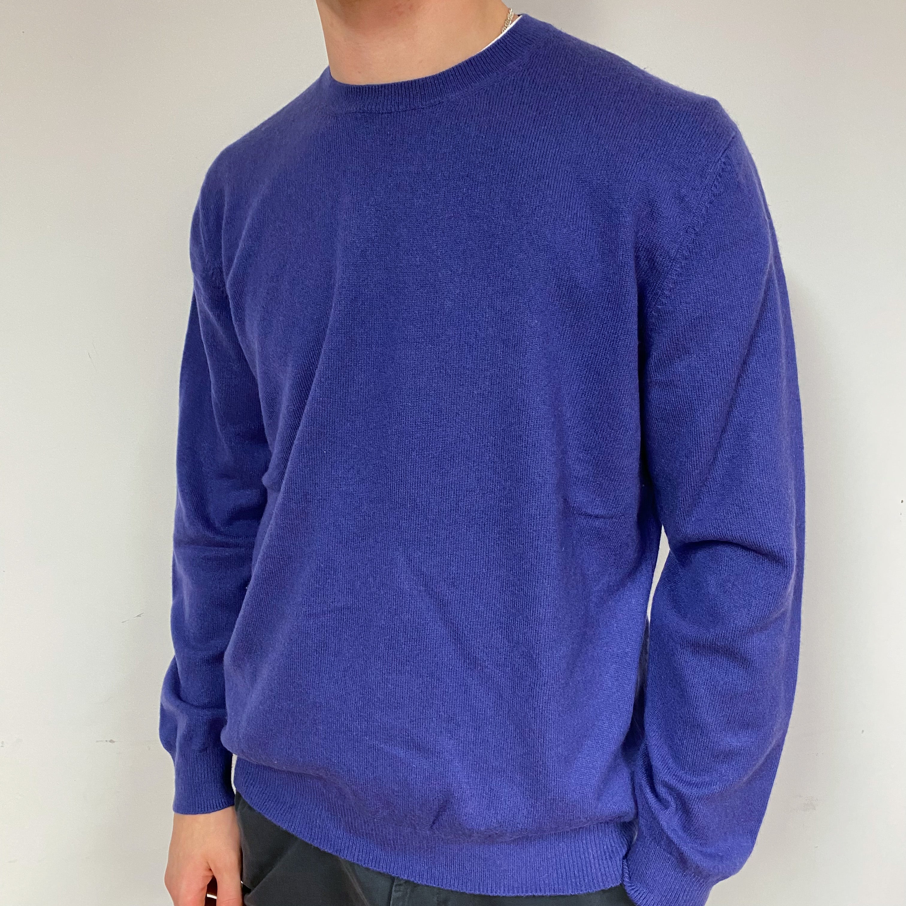 Men's Iris Purple Cashmere Crew Neck Jumper Large