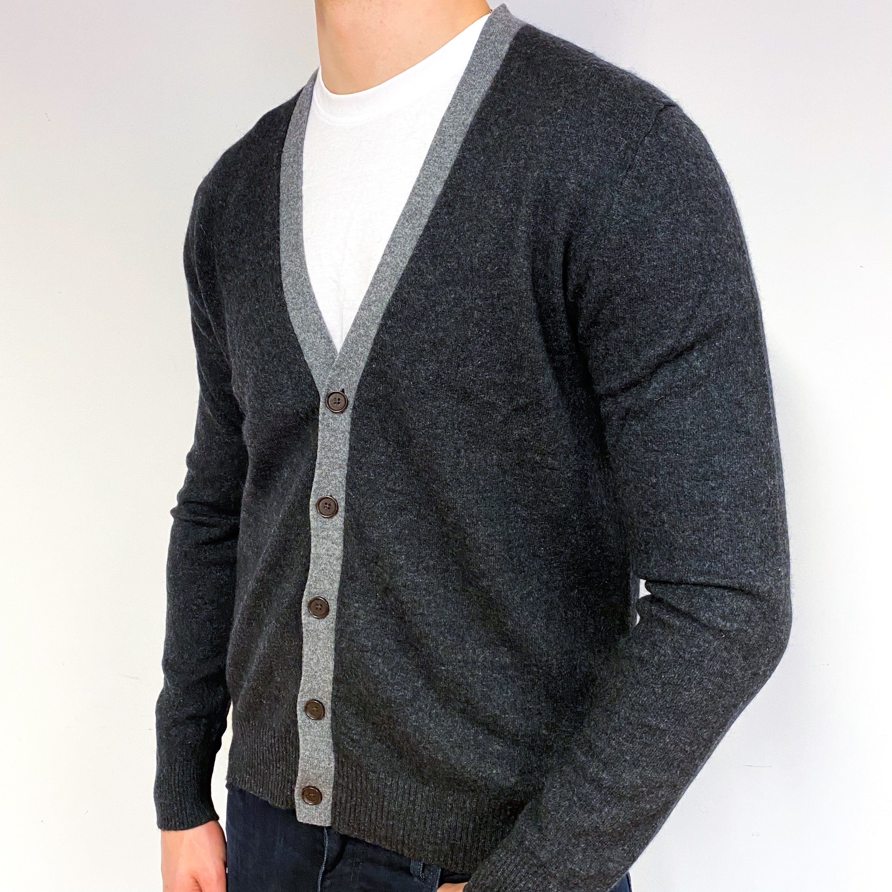 Men's Slate Grey Cashmere V-Neck Cardigan Extra Large