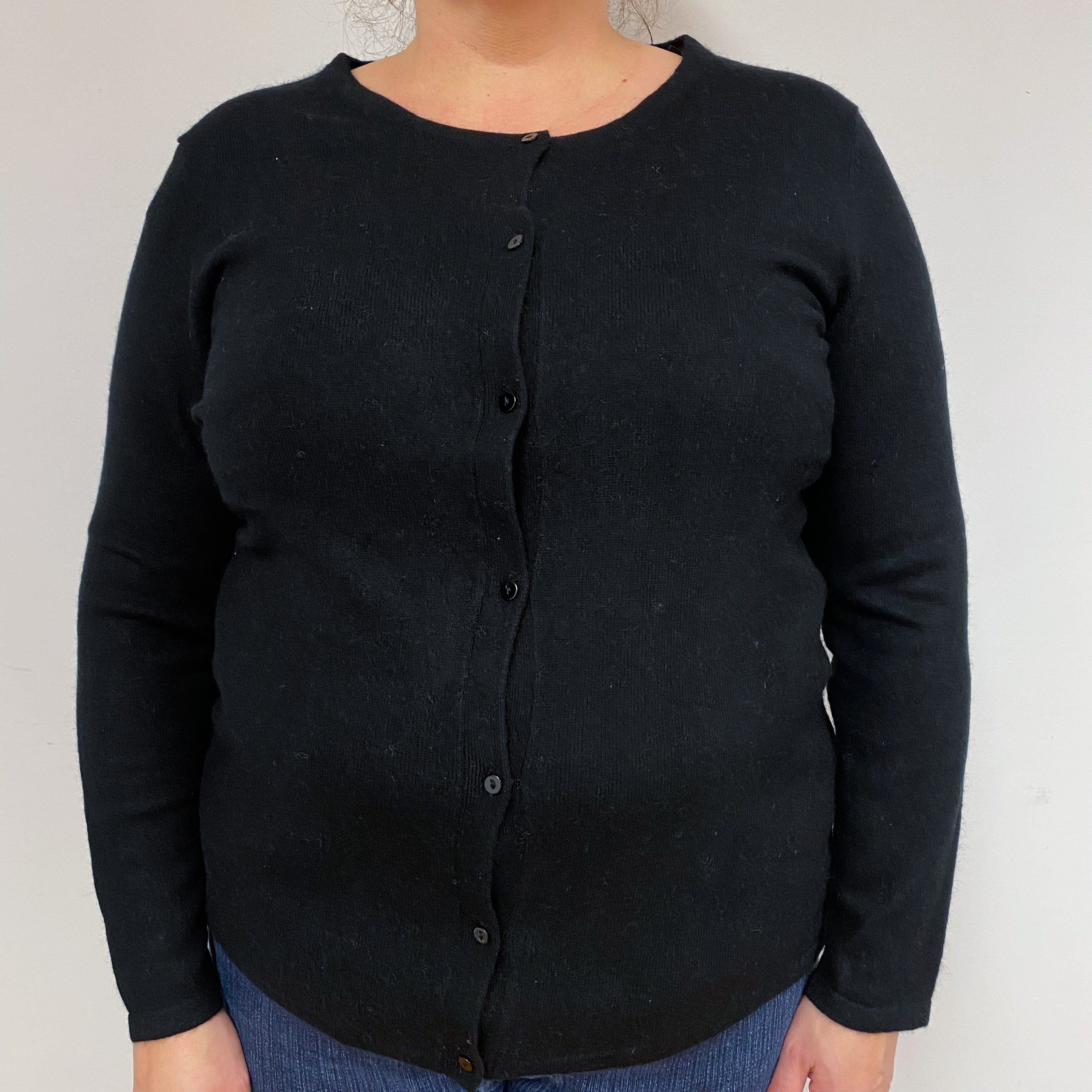 Black Cashmere Crew Neck Cardigan Extra Large