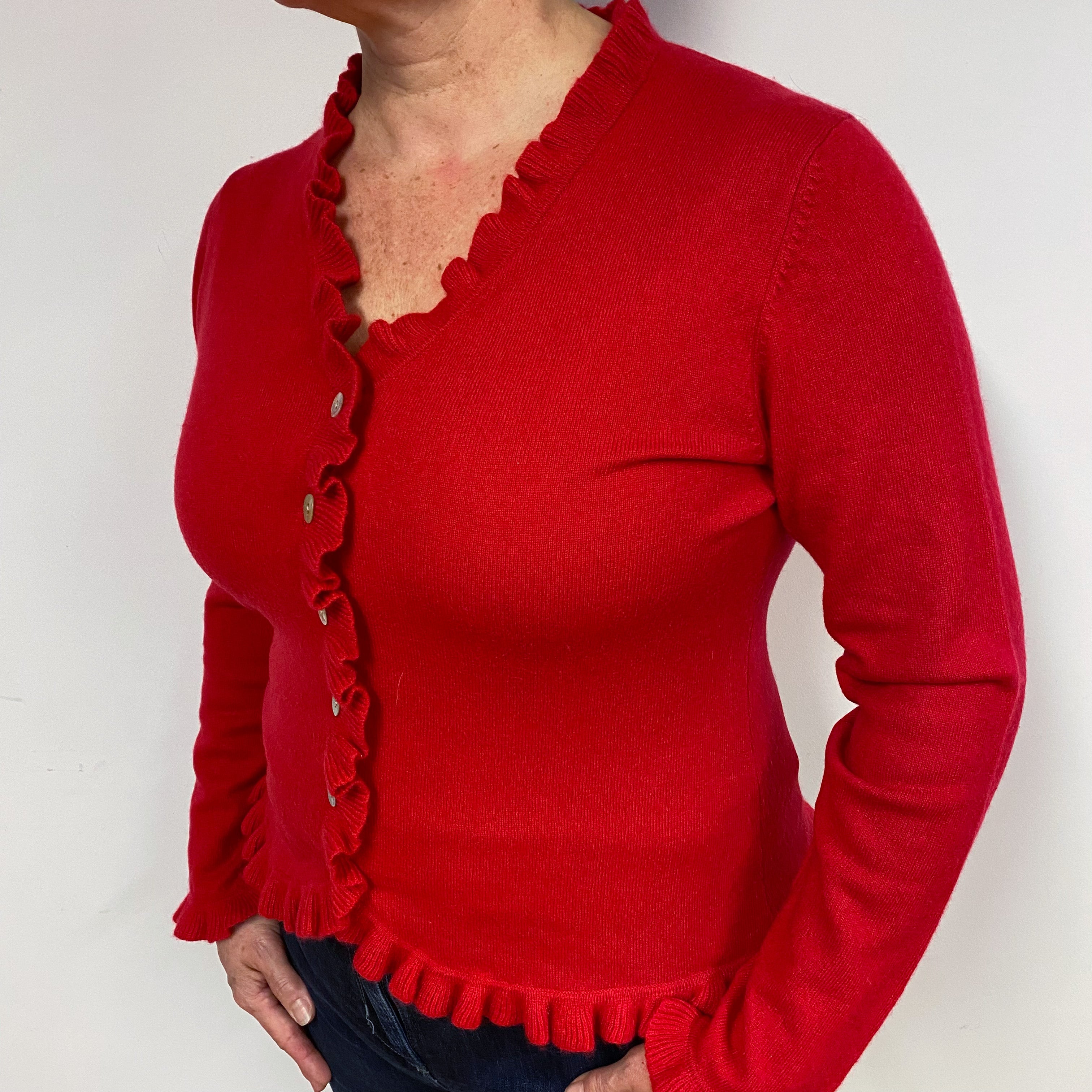 Berry Red Cashmere Frill Trimmed Cardigan Large