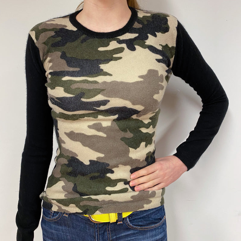 Camouflage Pattern Cashmere Crew Neck Jumper Extra Small