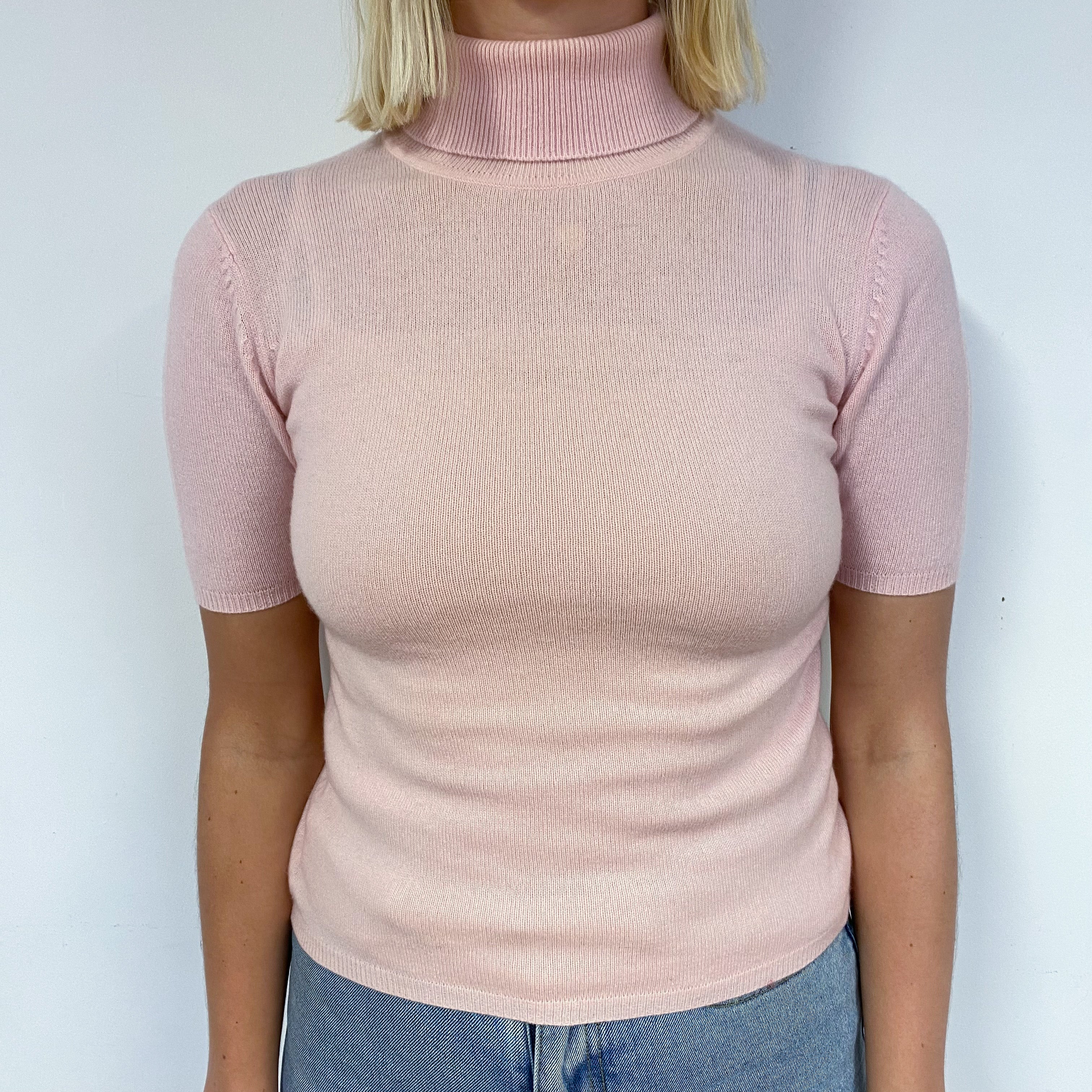 Shell Pink Cashmere Polo Neck Jumper Small