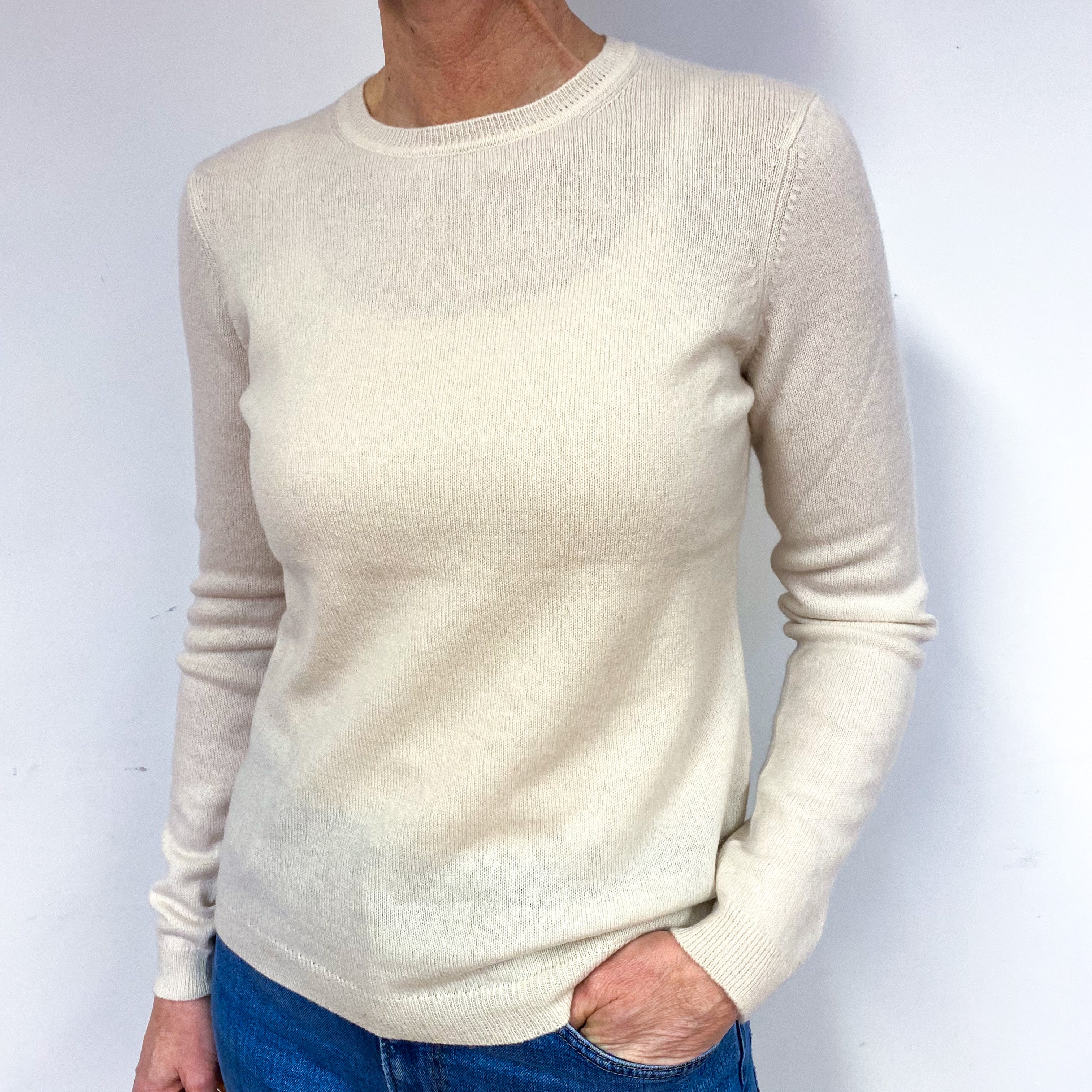 Ivory Cream Cashmere Crew Neck Jumper Medium