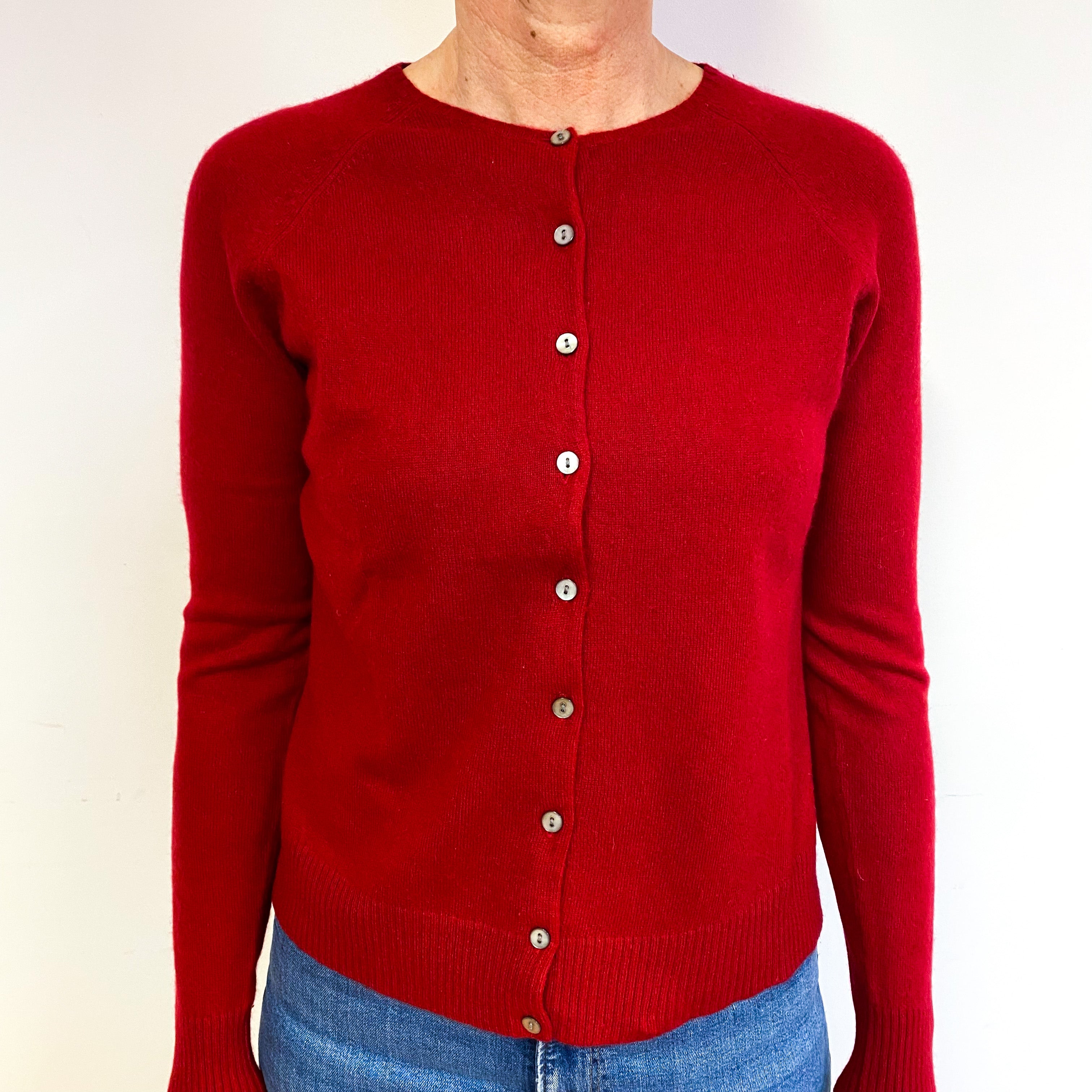 Crimson Red Cashmere Crew Neck Cardigan Medium