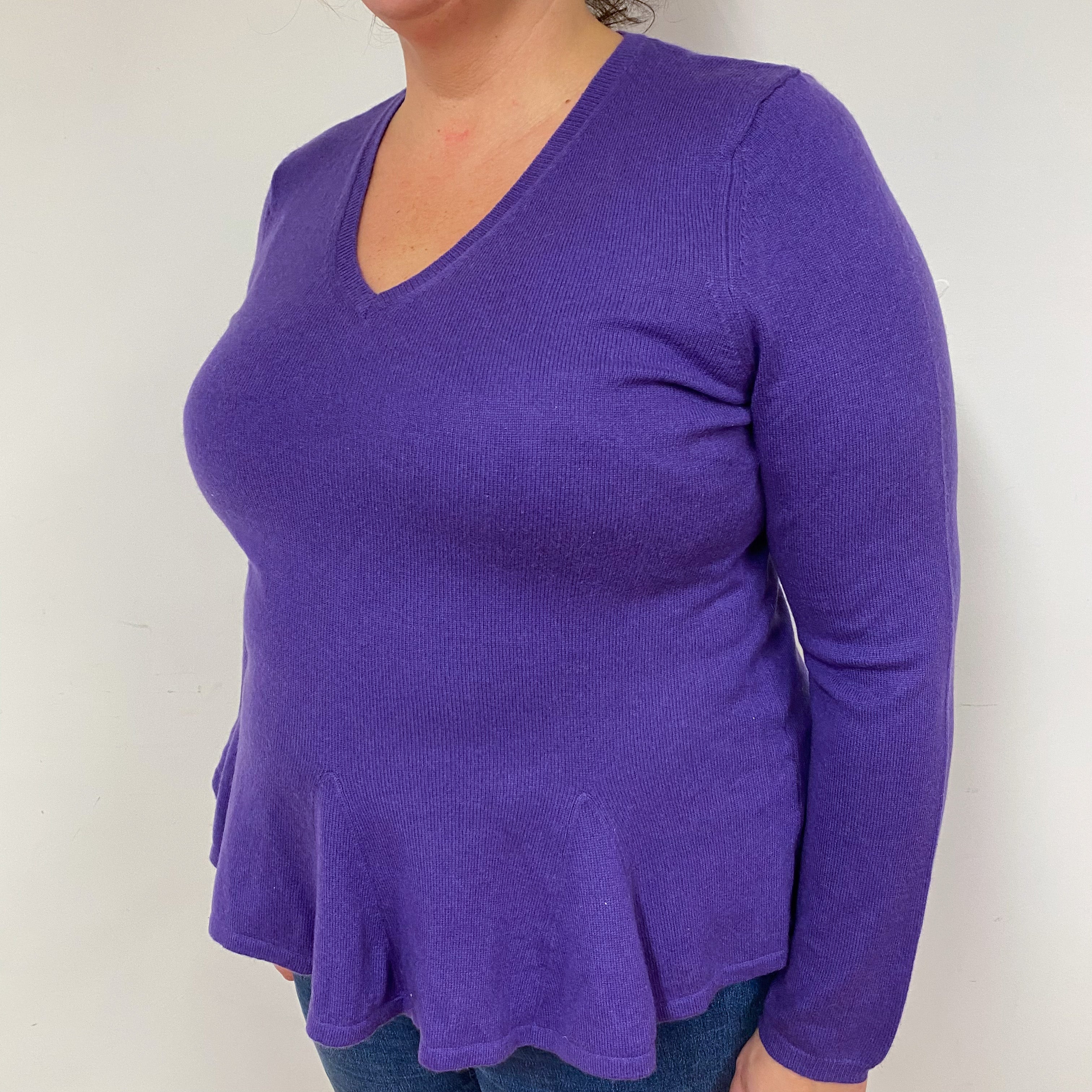 Purple Peplum Cashmere V-Neck Jumper Extra Large