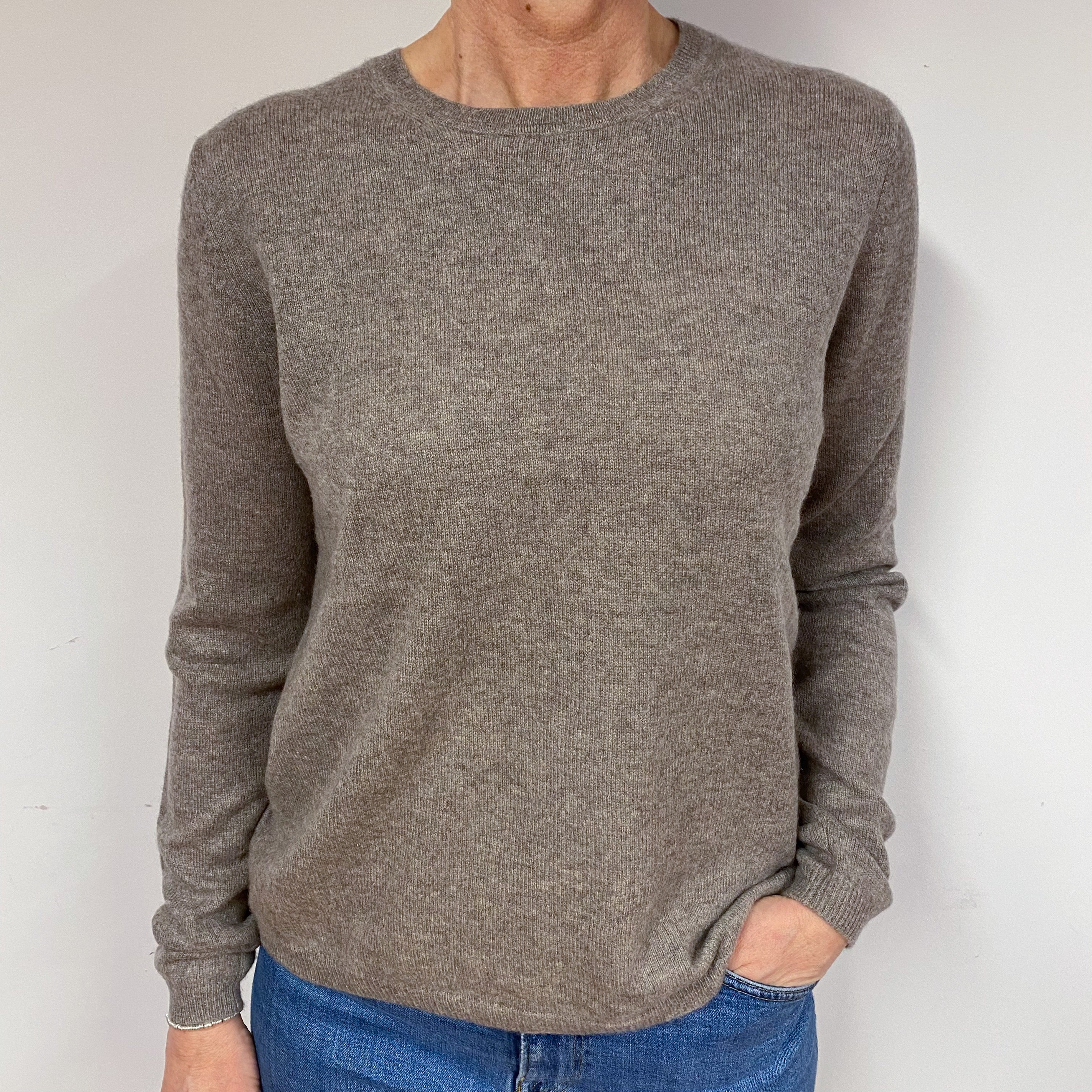 Mink Brown Cashmere Crew Neck Jumper Medium
