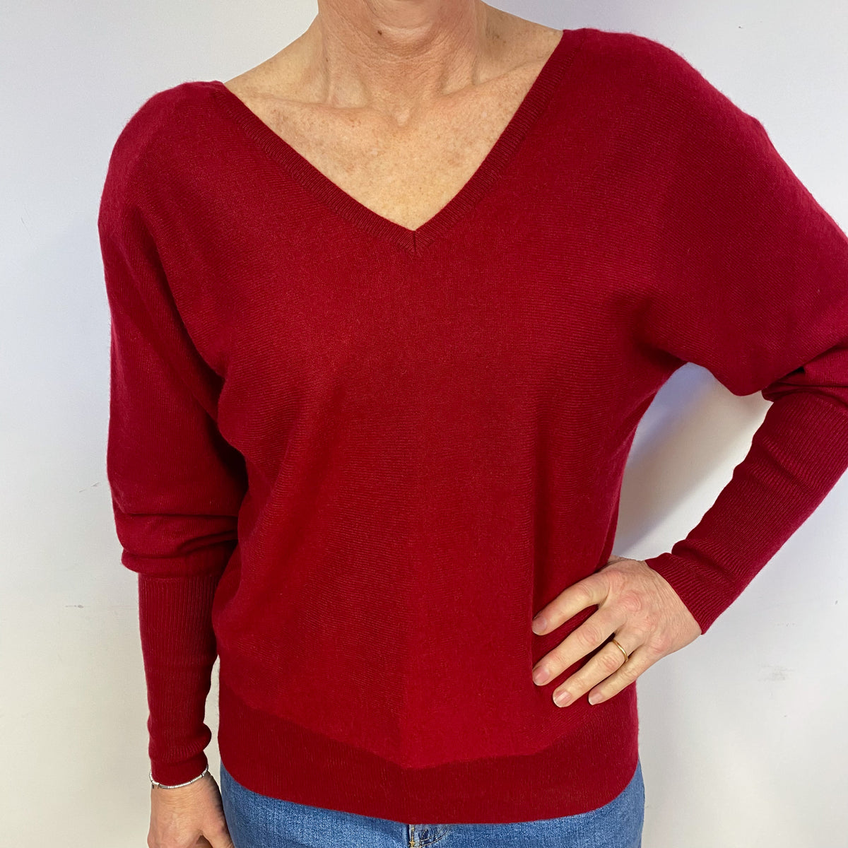 Postie Red Cashmere V-Neck Jumper Medium