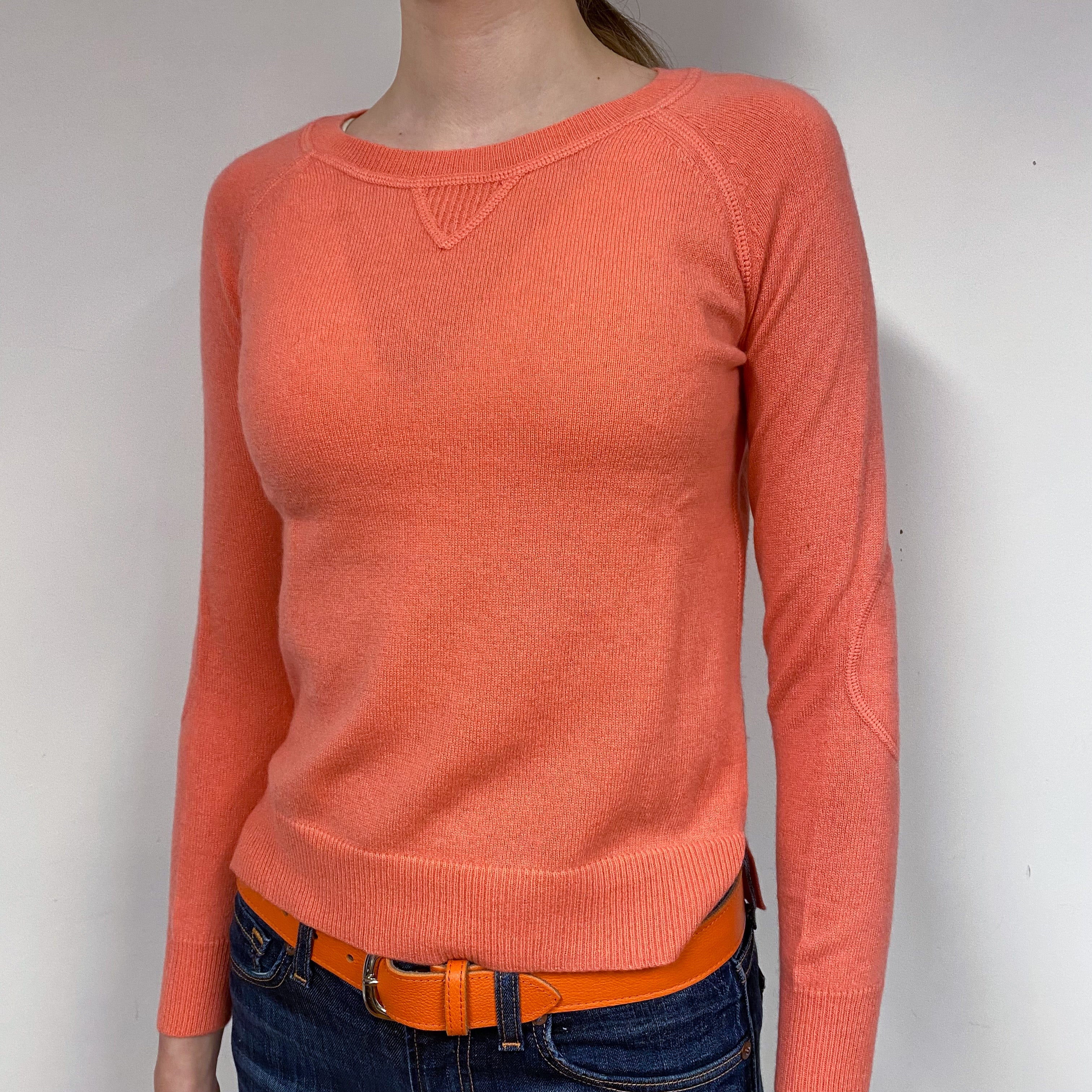 Theory Coral Orange Cashmere Crew Neck Jumper Extra Small Petite