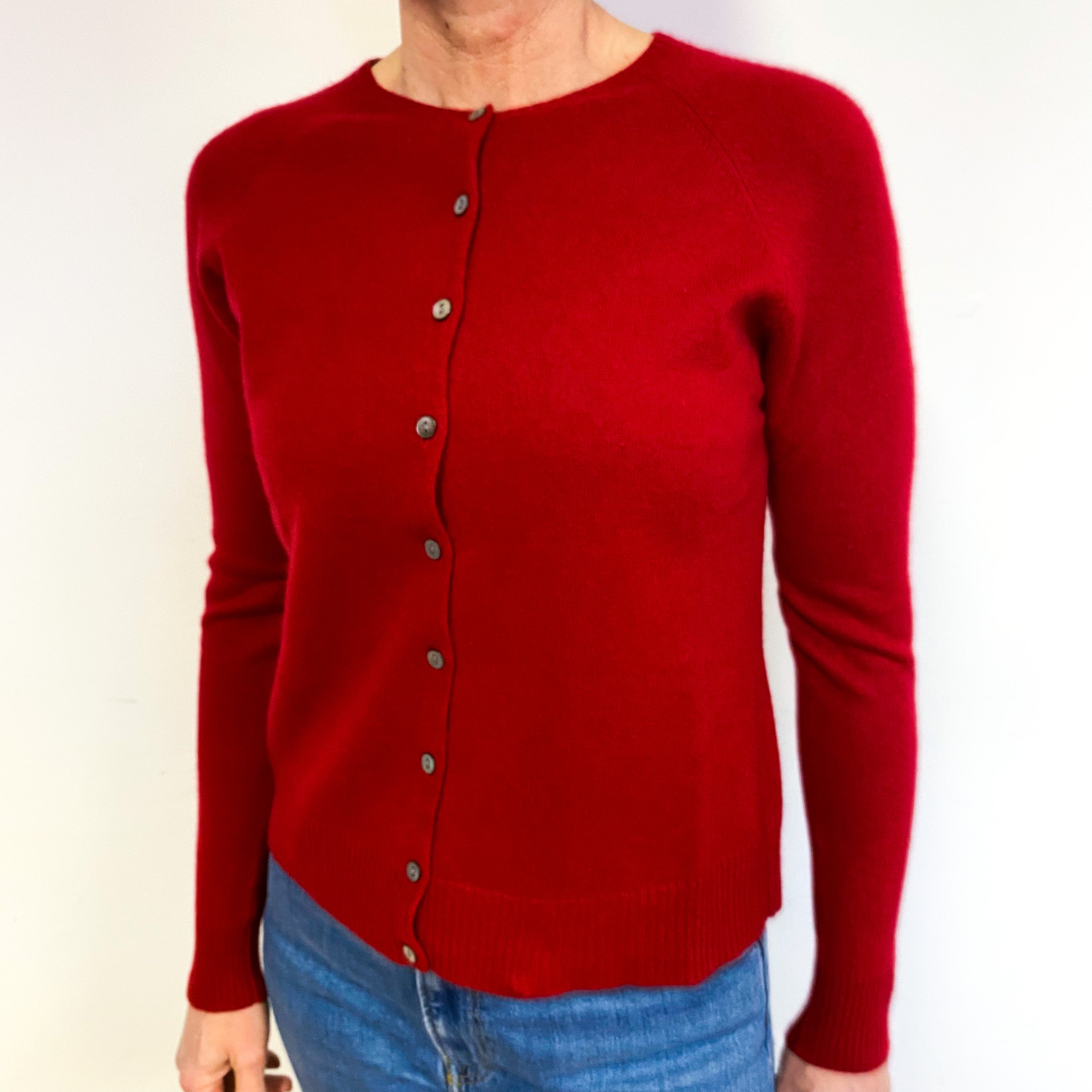 Crimson Red Cashmere Crew Neck Cardigan Medium
