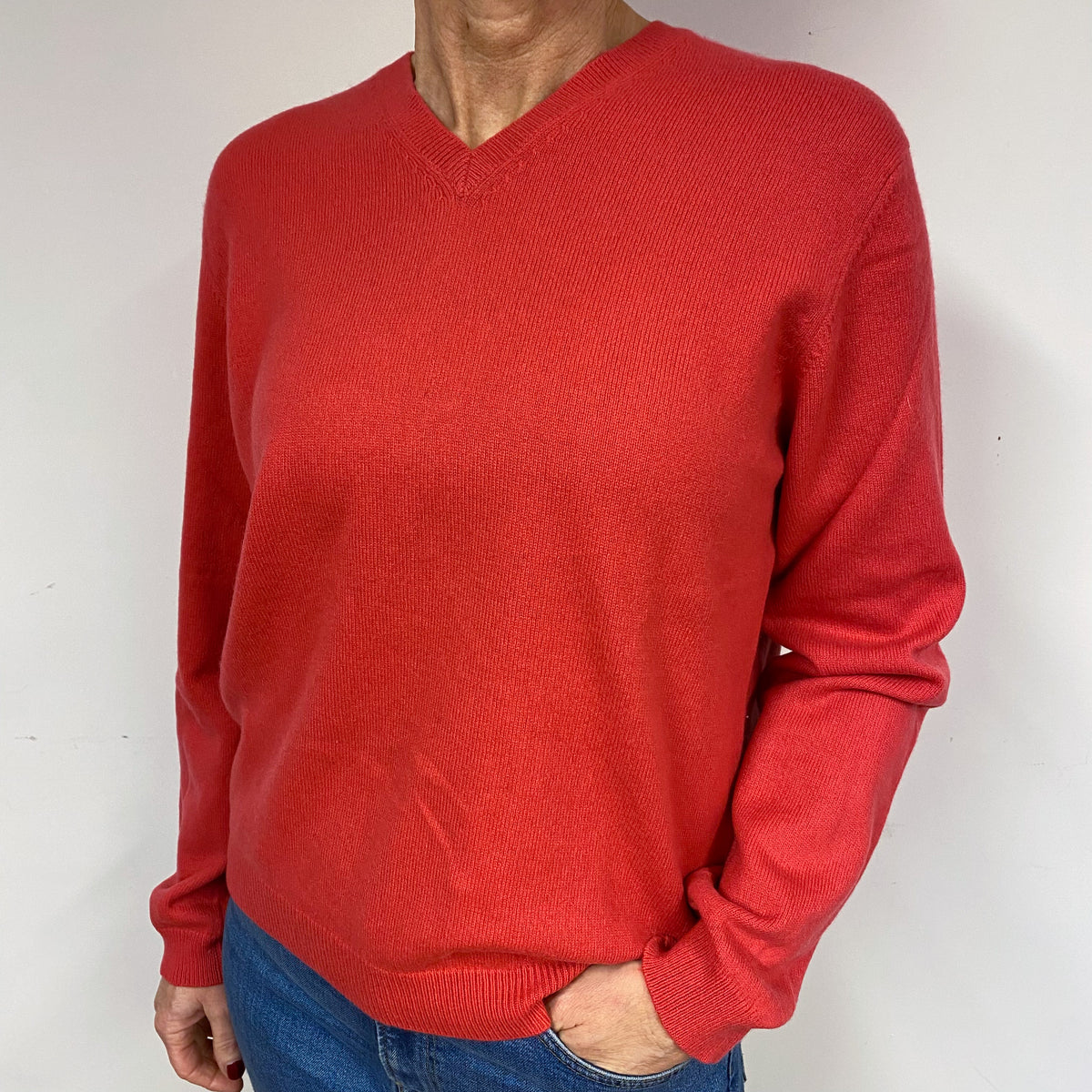 Darkest Coral Cashmere V-Neck Jumper Medium