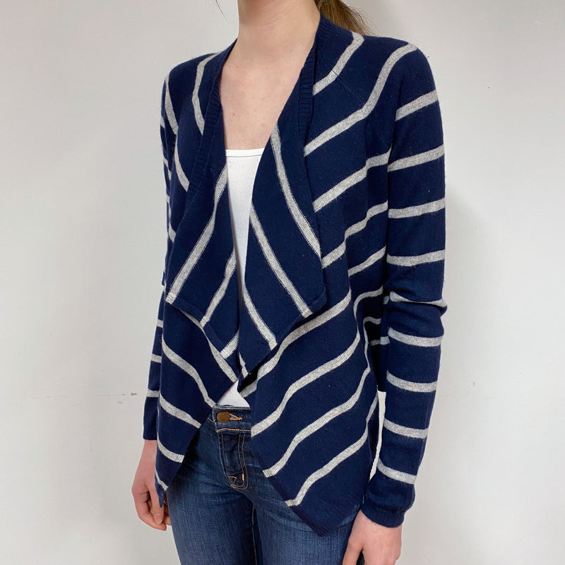 Navy Stripe Cashmere Edge to Edge Cardigan Extra Small