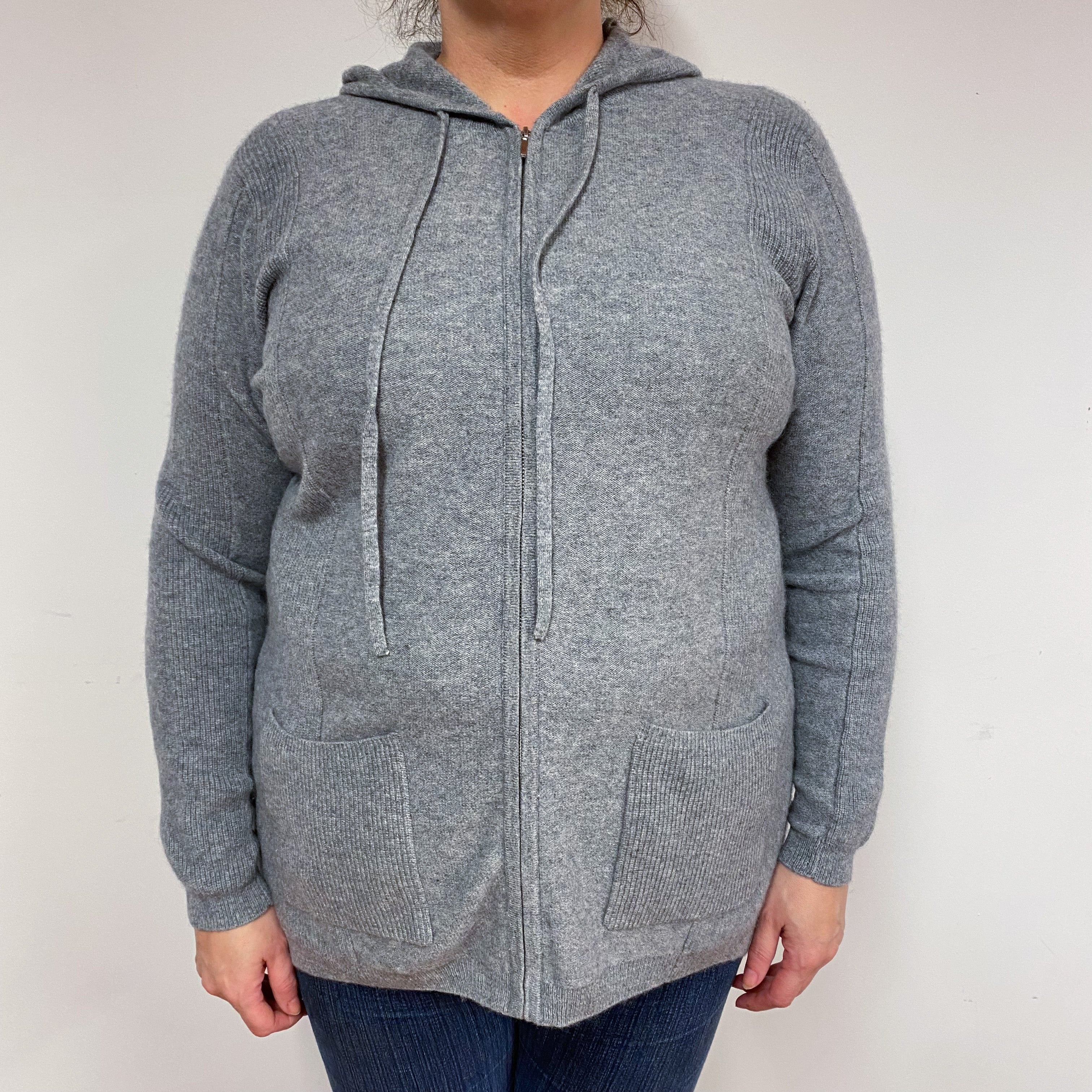 Steel Grey Cashmere Hoodie Jumper Extra Large