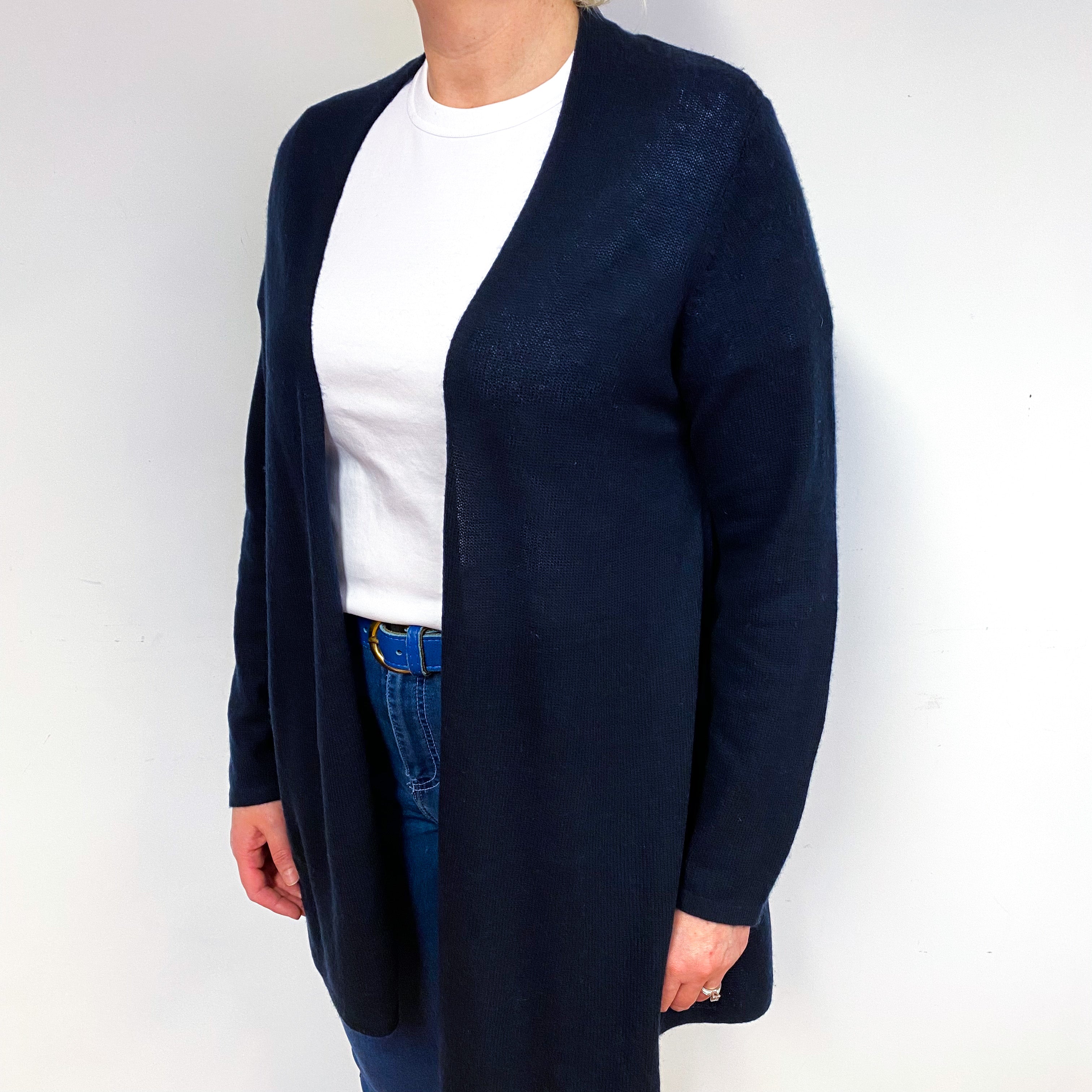 Navy Blue Cashmere Edge to Edge Cardigan Large