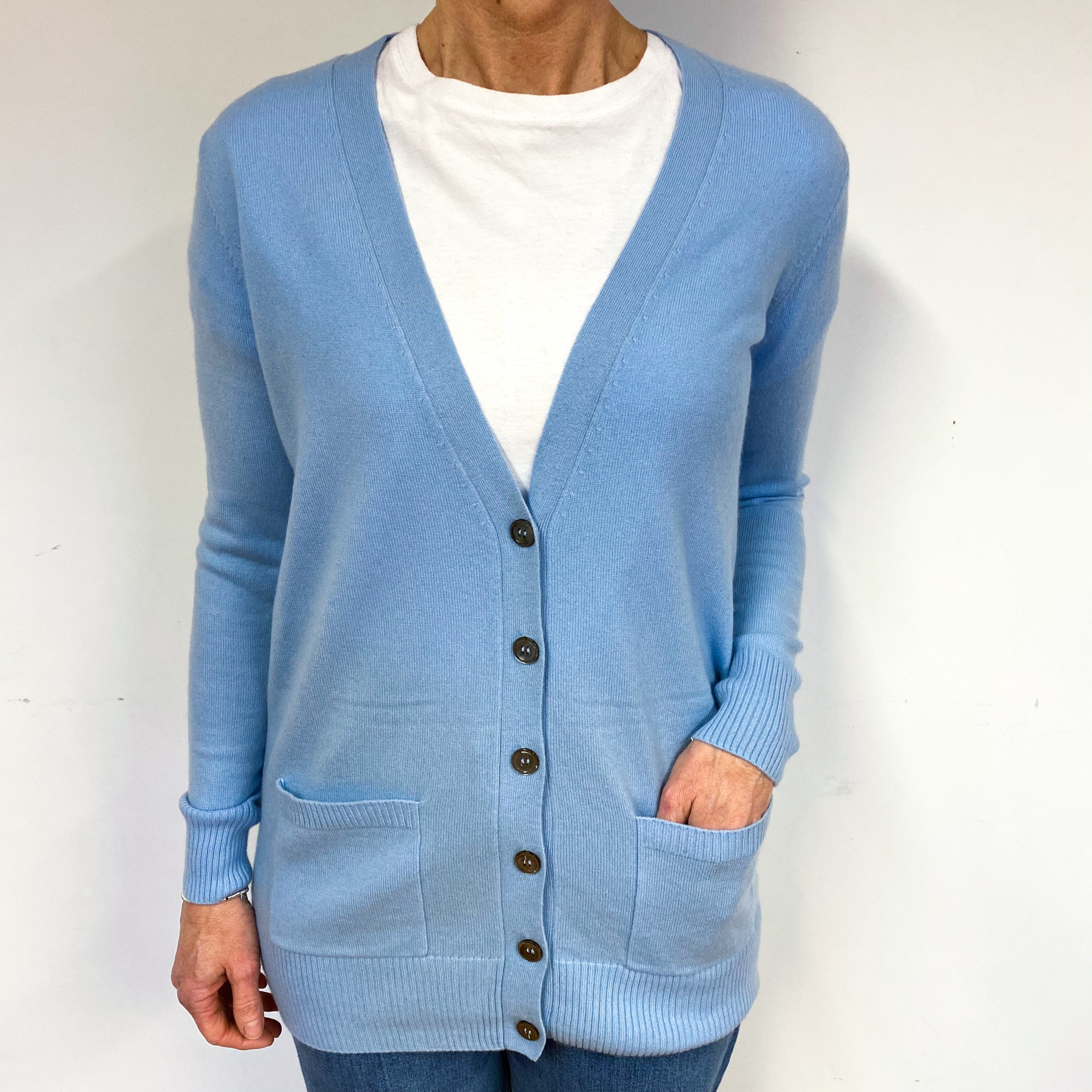 Pale Blue Cashmere V-Neck Cardigan Medium