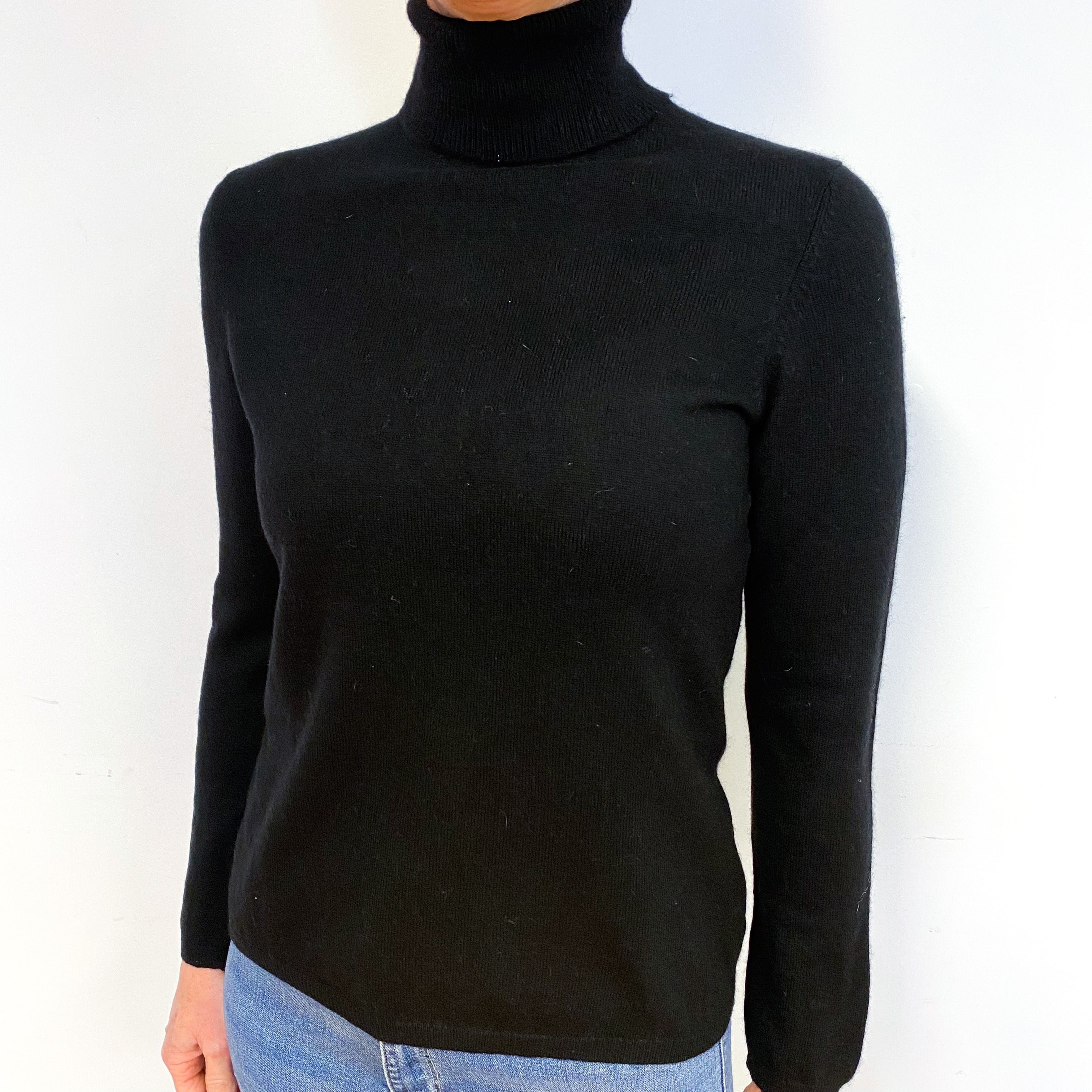 Black Cashmere Polo Neck Jumper Medium