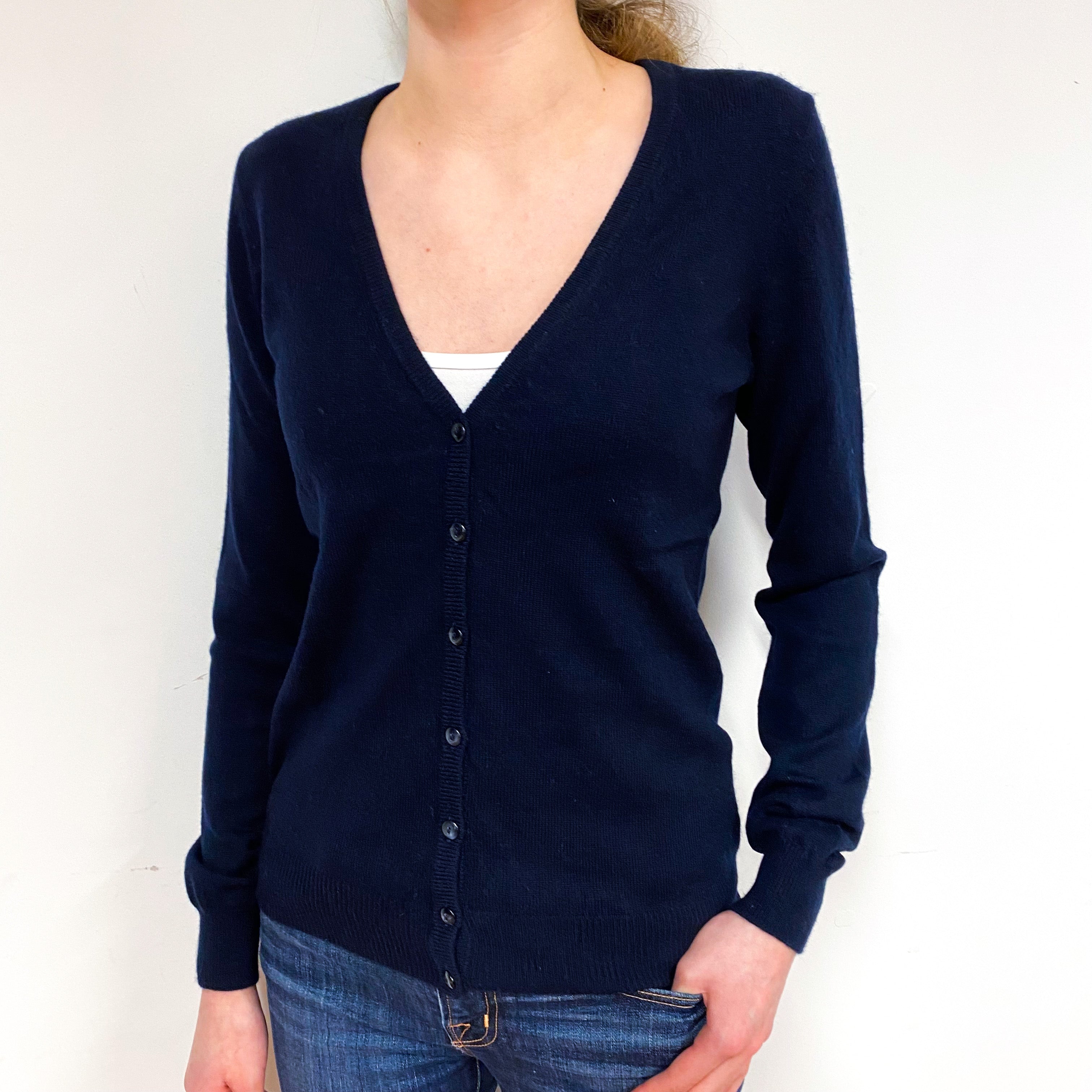 Navy Blue Cashmere V-Neck Cardigan Extra Small