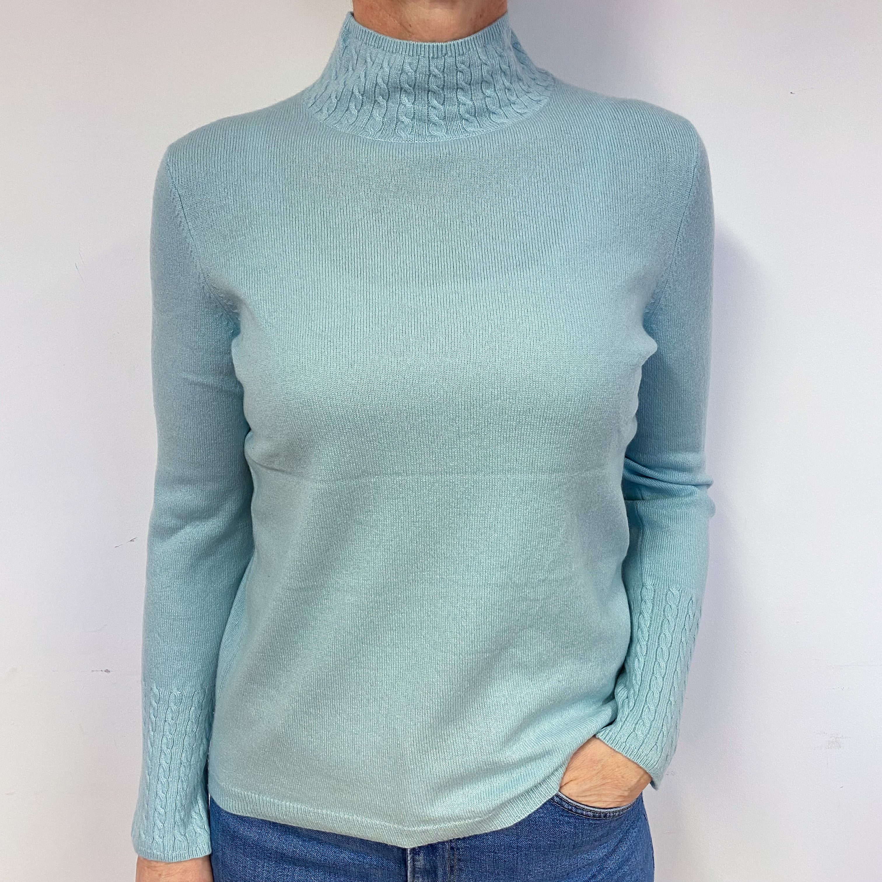 Mint Green Cashmere Turtle Neck Jumper Medium