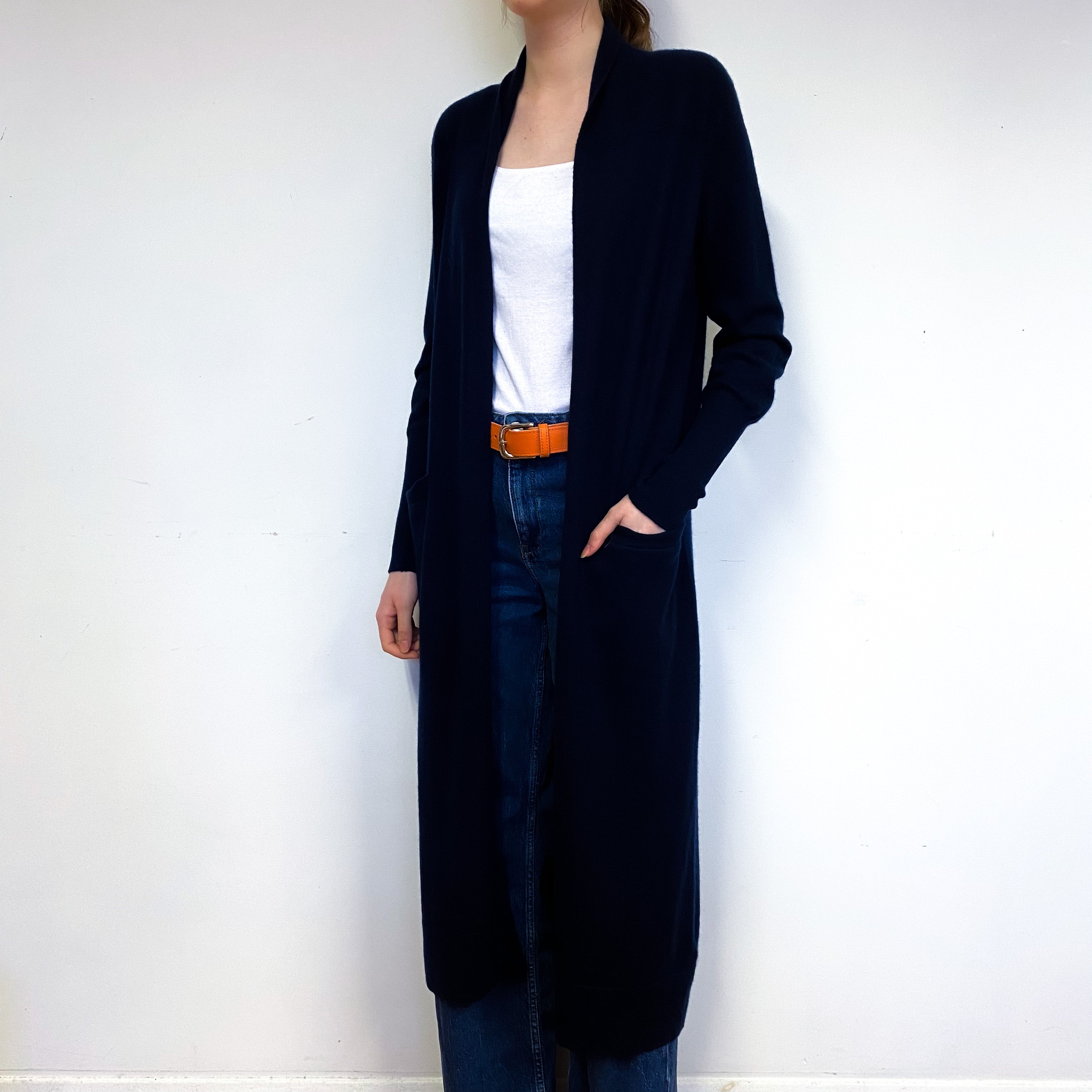 Black Longline Cashmere Edge to Edge Cardigan Extra Small