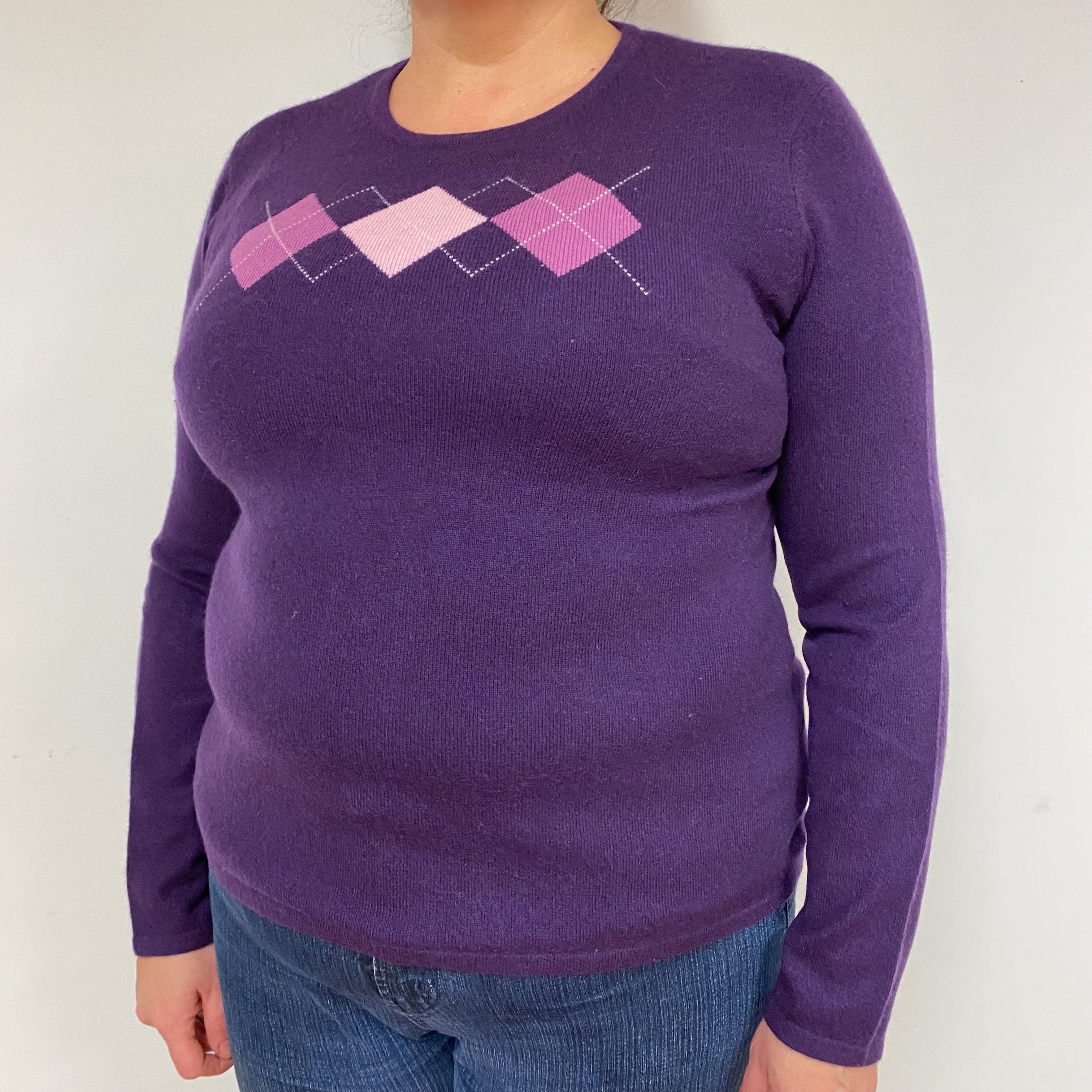 Purple Diamond Cashmere Crew Neck Jumper Extra Large